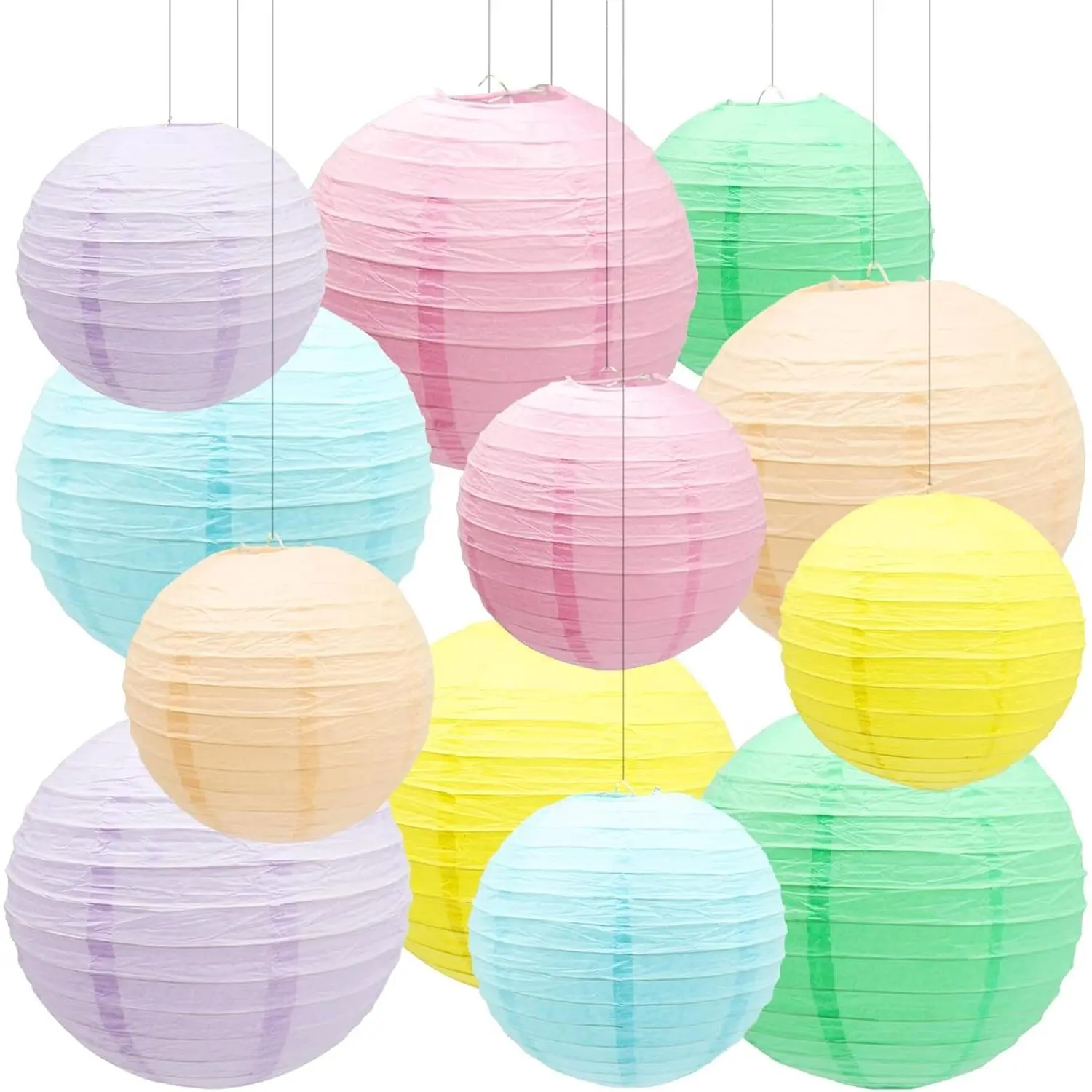 12 PCS Colorful Paper Lanterns Pastel Paper Lanterns Hanging Paper Lanterns Decorations for Classroom Baby Shower Wedding Graduation Anniversary Birthday Valentine's Day (8”, 10”)
