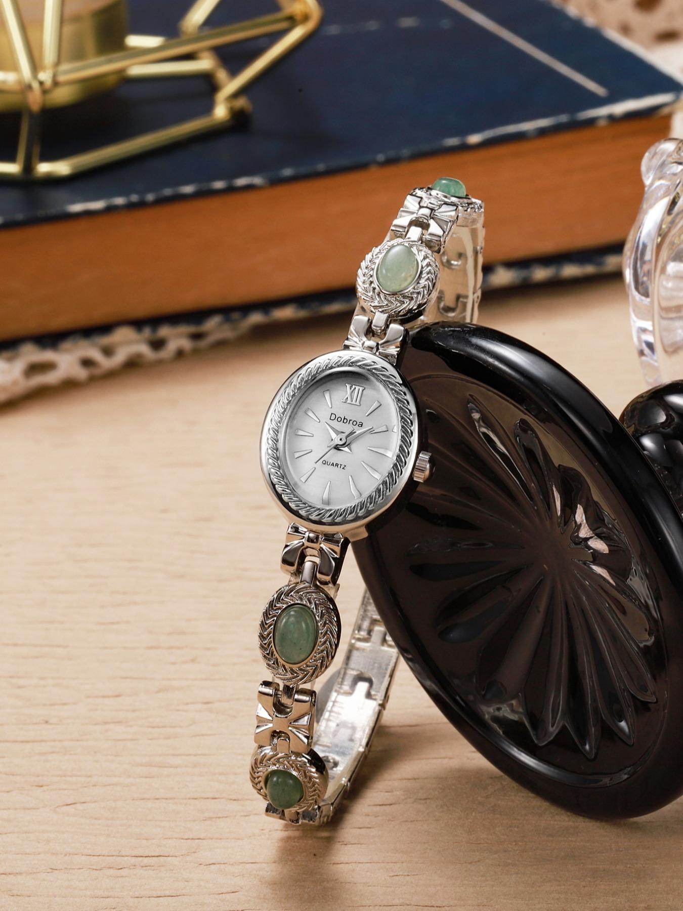 New Women's Vintage Rich East Ling Stone Chain Watch, Unique Ethnic Style, Luxury Mid-Age Decoration, Casual Analog Quartz, Round Dial Watch, Fashionable Wristwatch, Fashion Wristwatches, Casual Trendy Wristwatch, Fashionable Watches