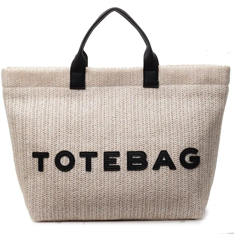Women's woven tote bag featuring fixed shoulder straps; a versatile, multi-purpose everyday bag suitable for work, travel, or the beach, distinguished by decorative stitching and fine weaving craftsmanship Daily Commuter Bag Fashion Tote