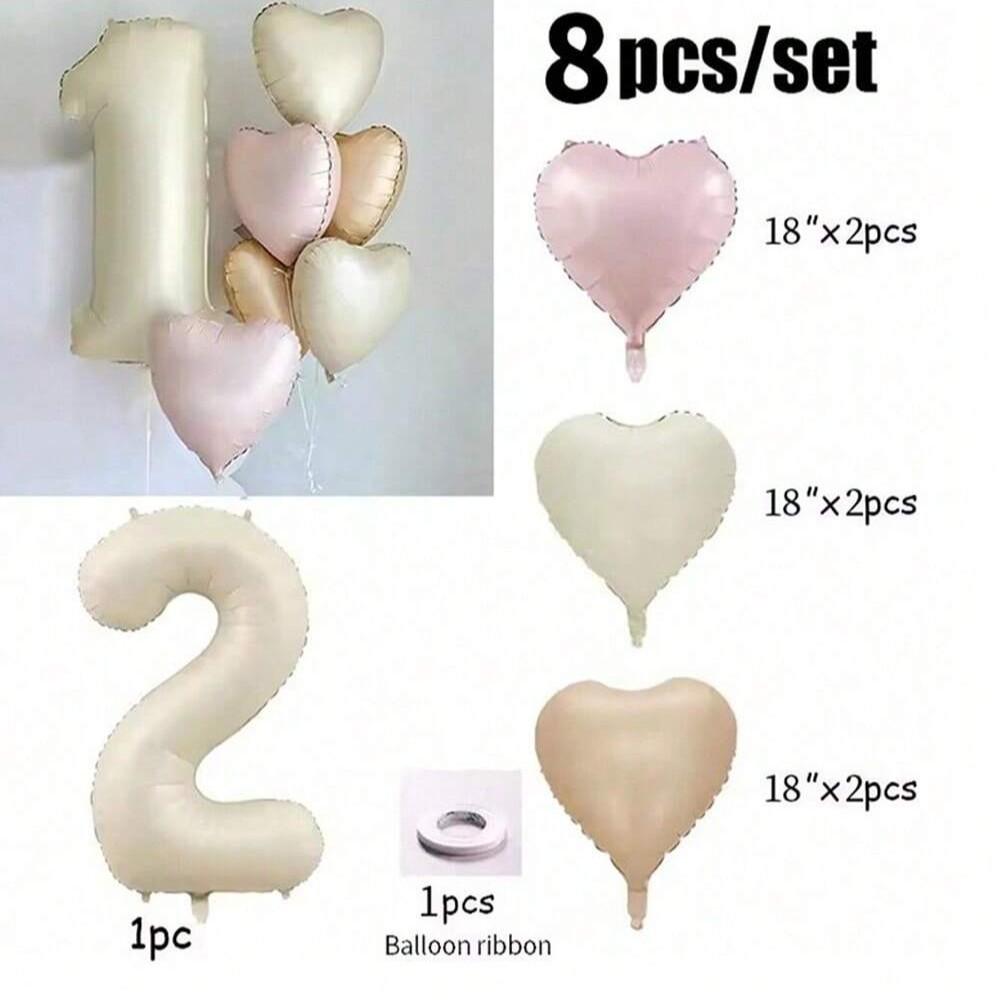 Aluminum Foil Heart Number Balloons Set of 8, Perfect for Birthday Parties, Decorative Party Supplies, Fun and Festive Decoration