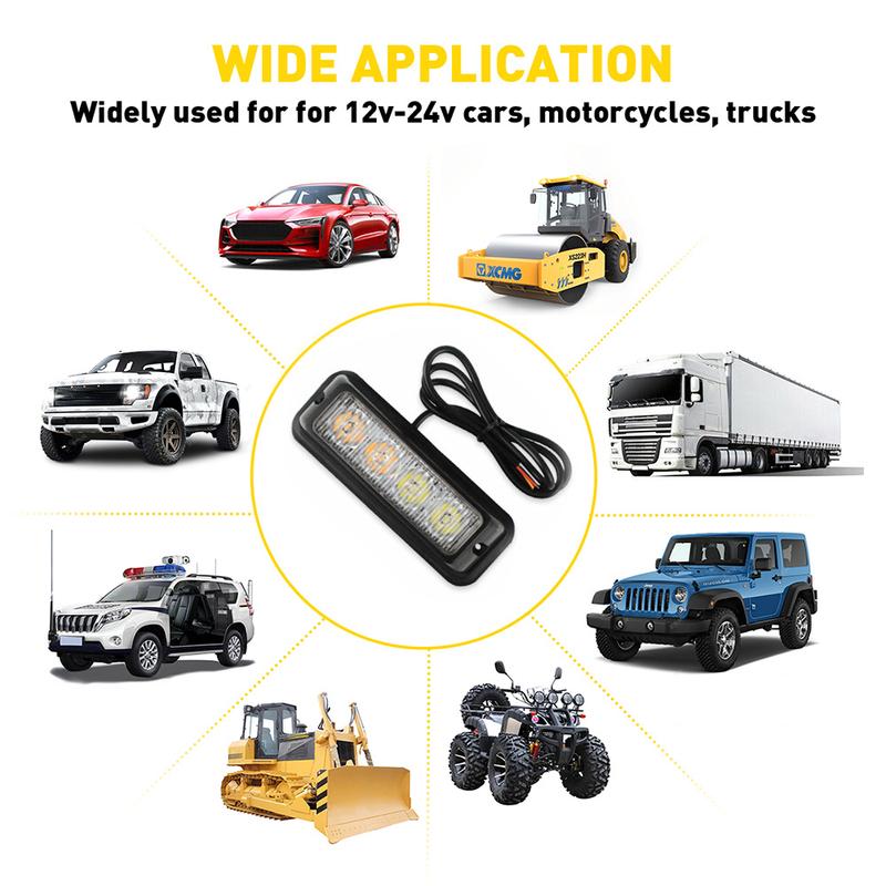 4pcs 4LED Car Amber/White Emergency Beacon Warning Flash Strobe Light Indicator 4pcs 4LED Car Amber/White Emergency Beacon Warning Flash Strobe Light Indicator