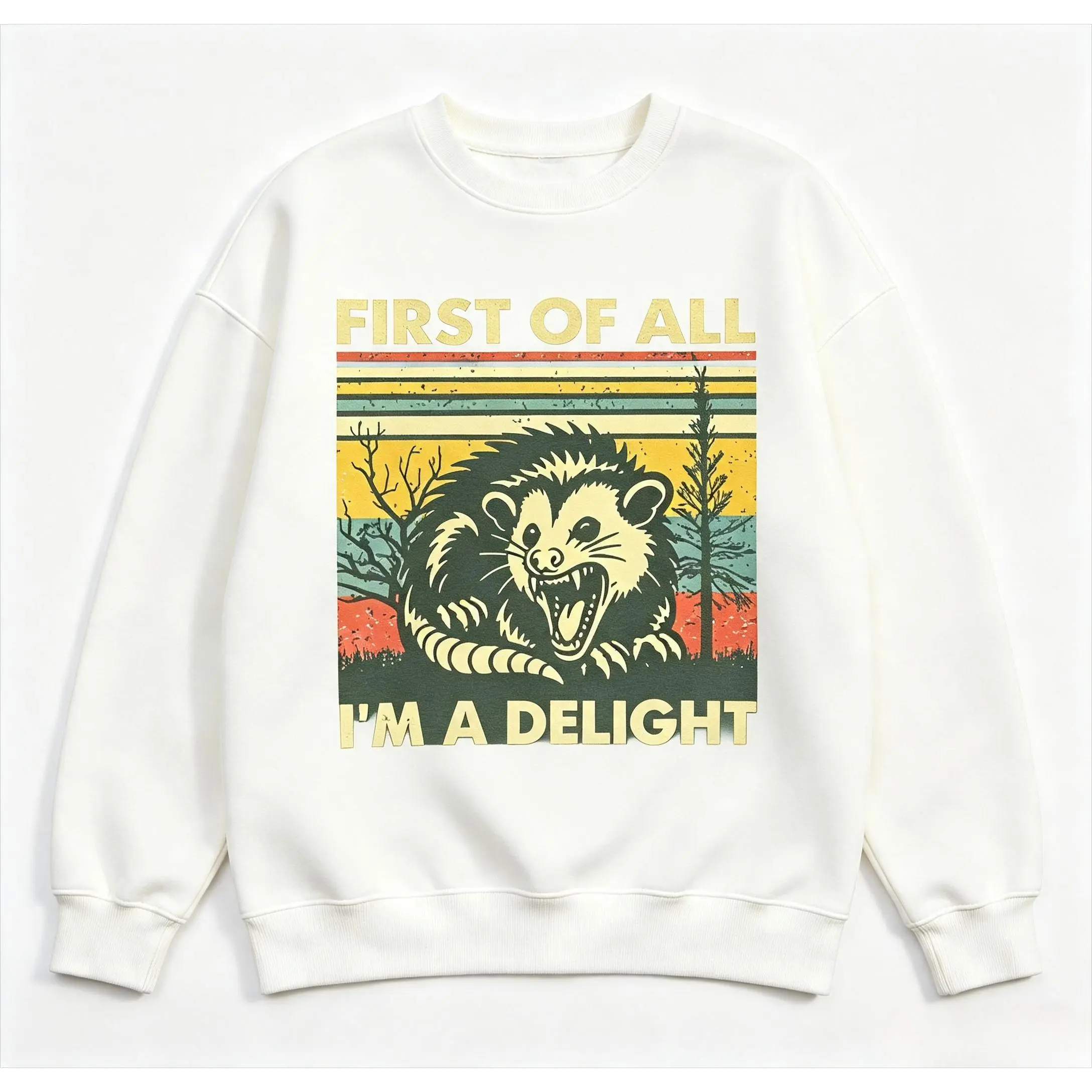 Retro Opossum Graphic Oversized Cotton Crewneck Sweatshirt,Vintage Wildlife Printed Craft Sweatshirt,Comfort Long Sleeve Top,Cute Funny Fashion Outfit For Men Women,Perfect Valentine’s Day Gift For Him Her,Best Holiday Present For Family Friends