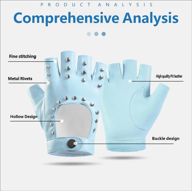 Women's Half-Finger Gloves for Motorcycle Riding Driving Steel Dance Nightclub Performance Cosplay, Stylish and Functional Accessory