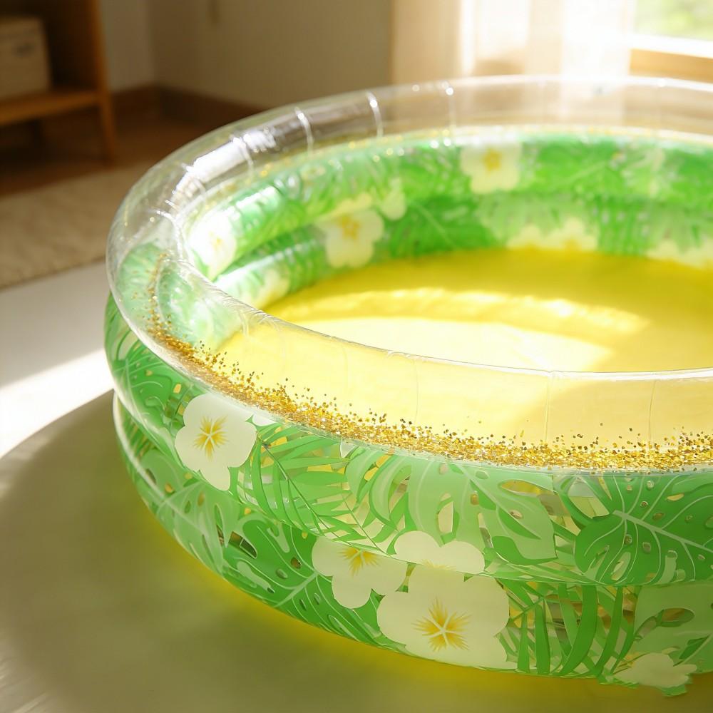 1pc Kids Inflatable Pool, Round Glitter Thick Mini Swim Pool, Cool Water Play Bubble Pool, Indoor & Outdoor Summer Inflatable Bath Pool