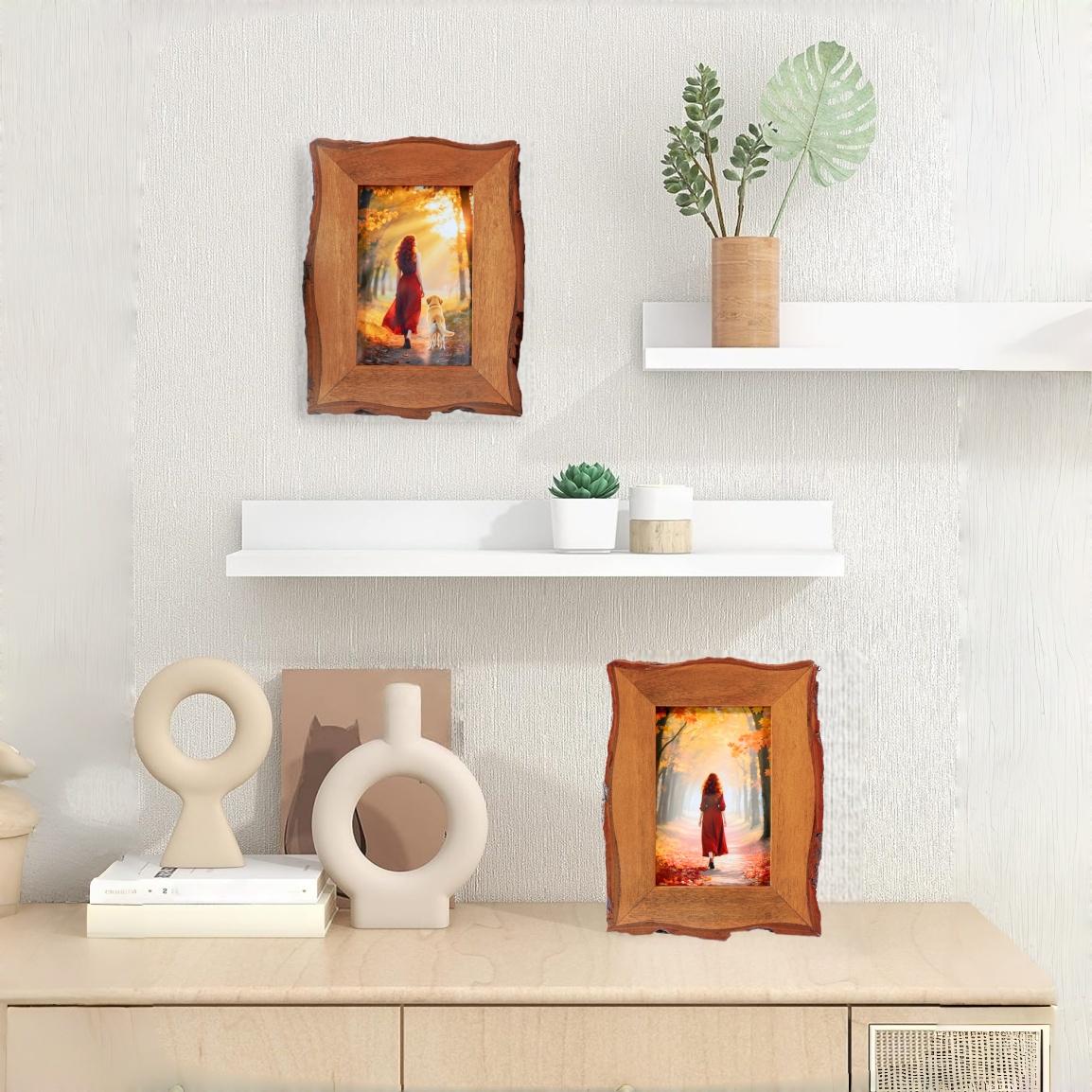 1 Pack 4x6 Live Edge Picture Frame Rustic Brown, Solid Picture Frame with Bark Edges & High Definition Glass Front, Vertical/Horizontal Tabletop or Wall Display, Natural Brown, Living room and bedroom photo wall matching, for Christmas Home Decor