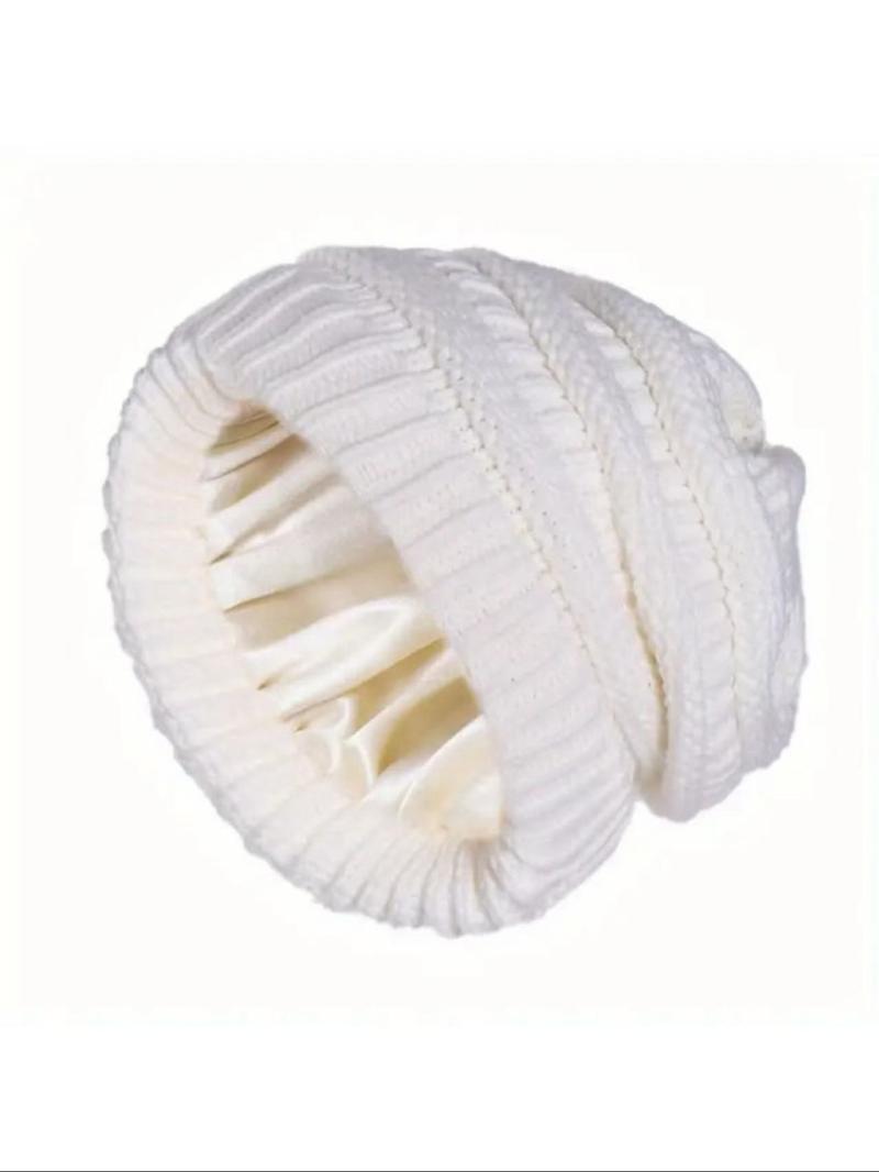 Women's Winter Satin Lined Beanie Hat, Knitted Winter Hat, Soft Lightweight Knit Fabric, Comfortable Warm Fashion Accessory for Daily Wear