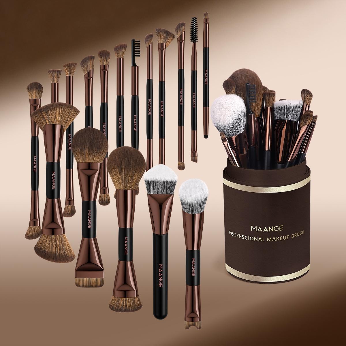 Maange 18-Piece Makeup Tool Set, Includes 17 Brushes + Brush Holder, Foundation Brush, Blush Brush, Powder Brush, Highlighter Brush, Eyeshadow Brush, Mascara Brush