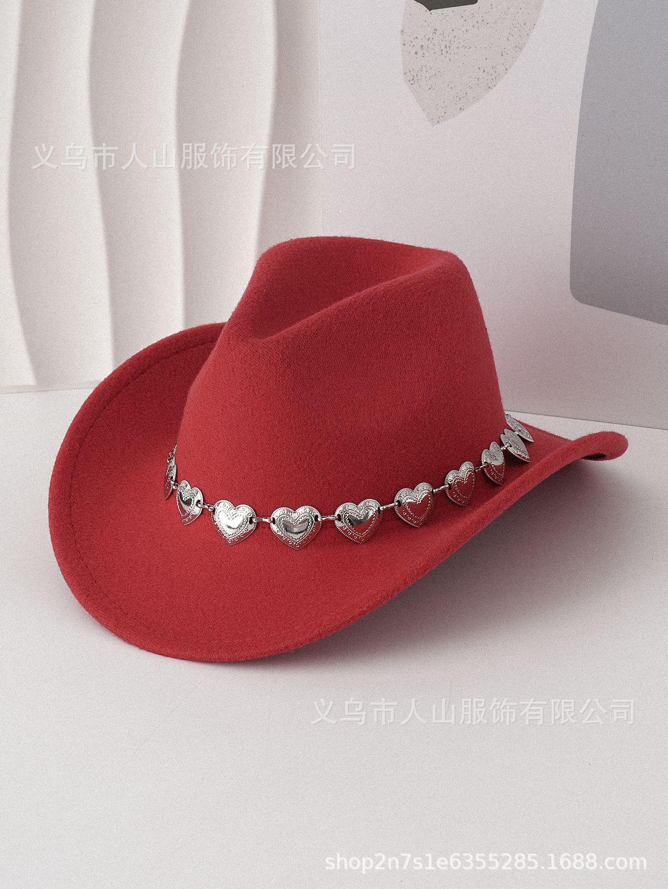 European and American cross-border hollow metal oversized love chain hat chain hip hop punk cowboy hat top hat retro felt hatSpeedy Smarts