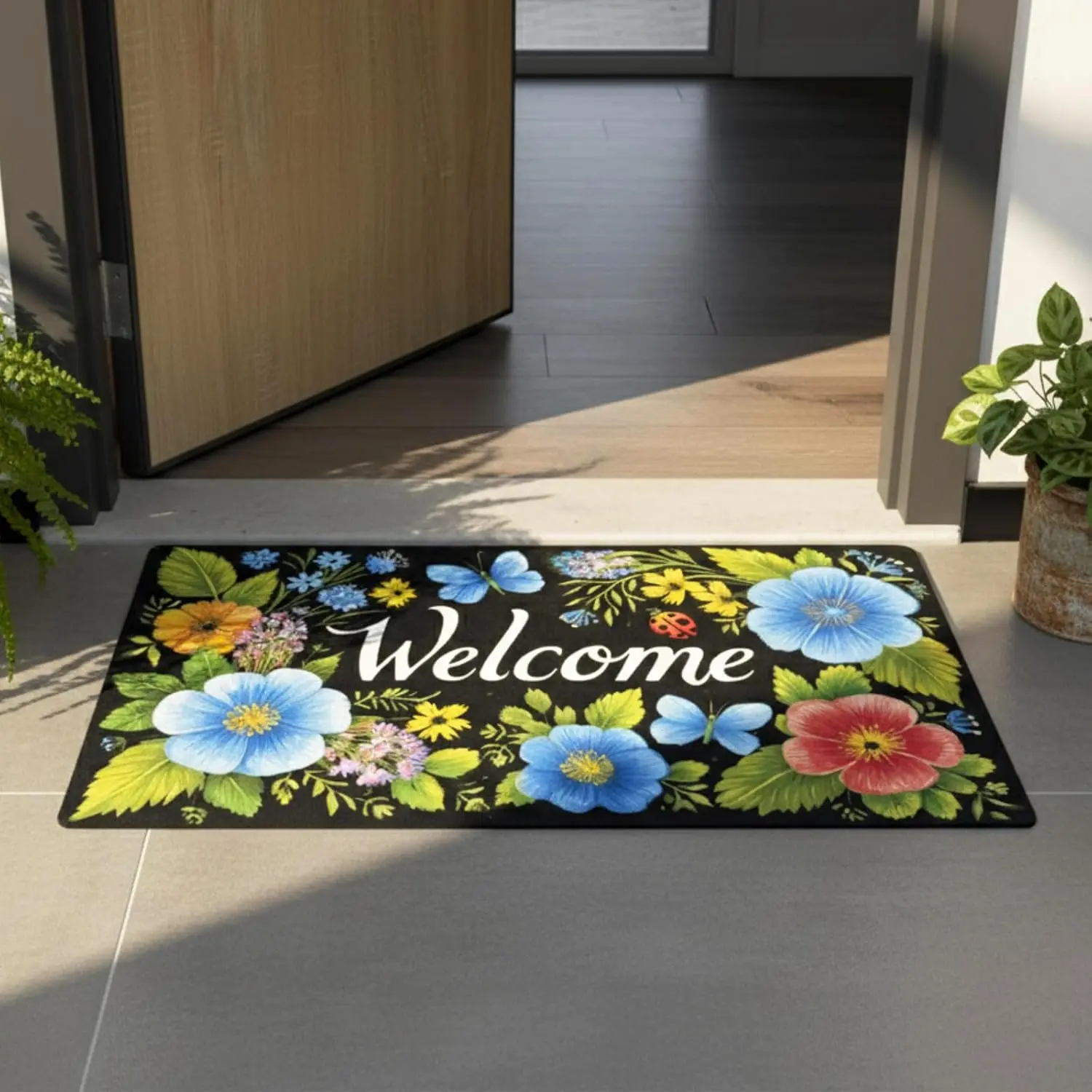 Floral Butterfly Welcome Doormat, Quick Dry Non Slip Stain Resistant Rug, Indoor Entryway Front Porch Spring Garden Home Decor Mat,Christmas Diatomaceous Earth Floor mat, Quick Dry Non Slip Rug, Indoor Entryway Front Porch Winter Holiday Welcome Decor Mat
