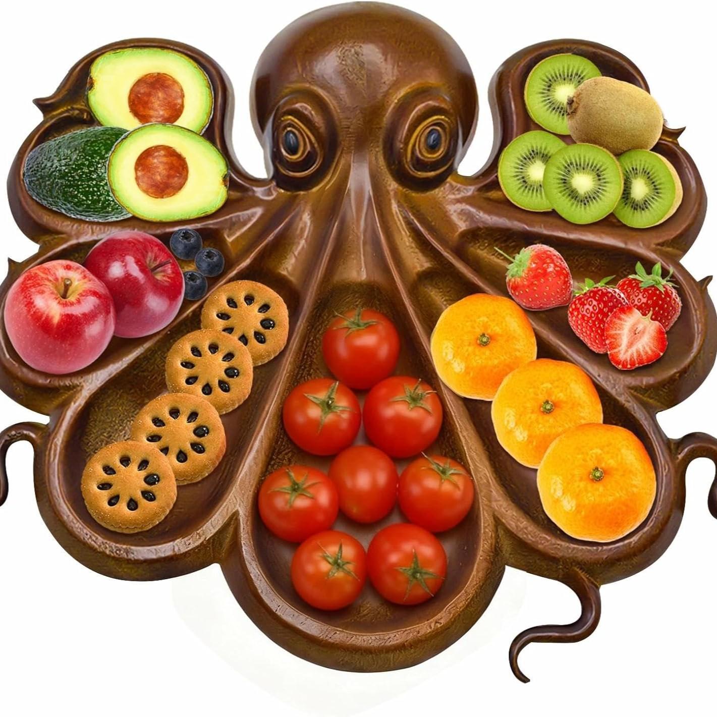 Octopus Wooden Serving Platter, Kraken Tentacle Design, Ocean Theme Tray for Cheese, Meat, Fruit, Bread & Snacks