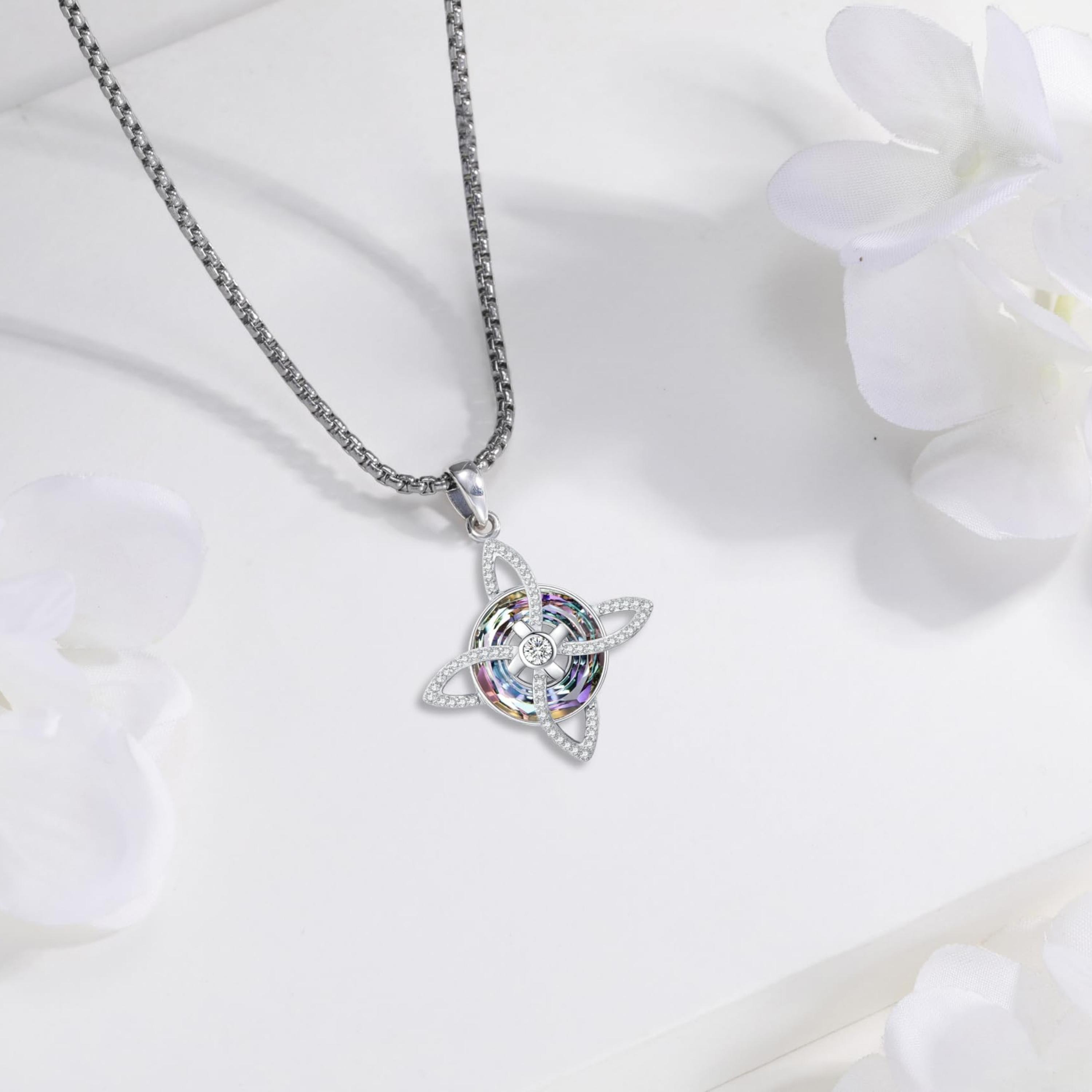 DRINSPER S925 Witch‘s Knot Necklace with Moonstone Celtic Knot 925 Sterling Silver Witches Knot Pendant Wicca Moon Irish Celtic Triple Moon Trinity Knot Design, Protection Mysticism Amulet Jewelry Accessories Gift for Girls Women TikTokShopBlackFriday