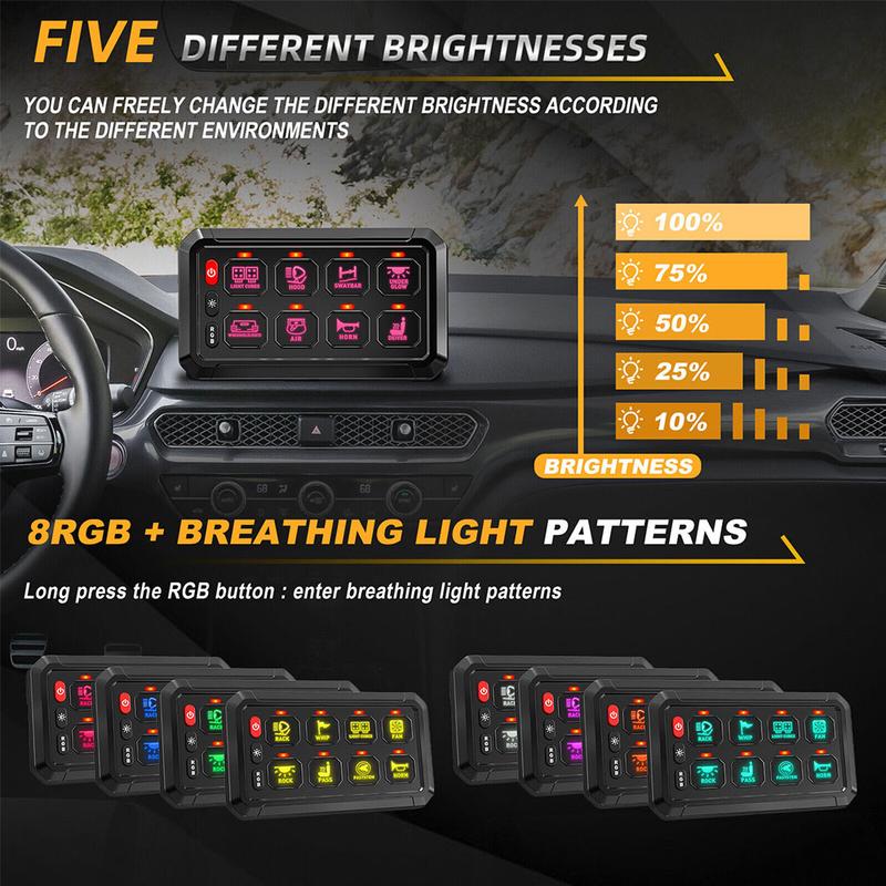6/8/12 Gang Switch Pane Automatic Dimmable Switch RGB Back Light Panel Strobe Momentary Universal Circuit Control Relay System Box For Truck Car ATV UTV