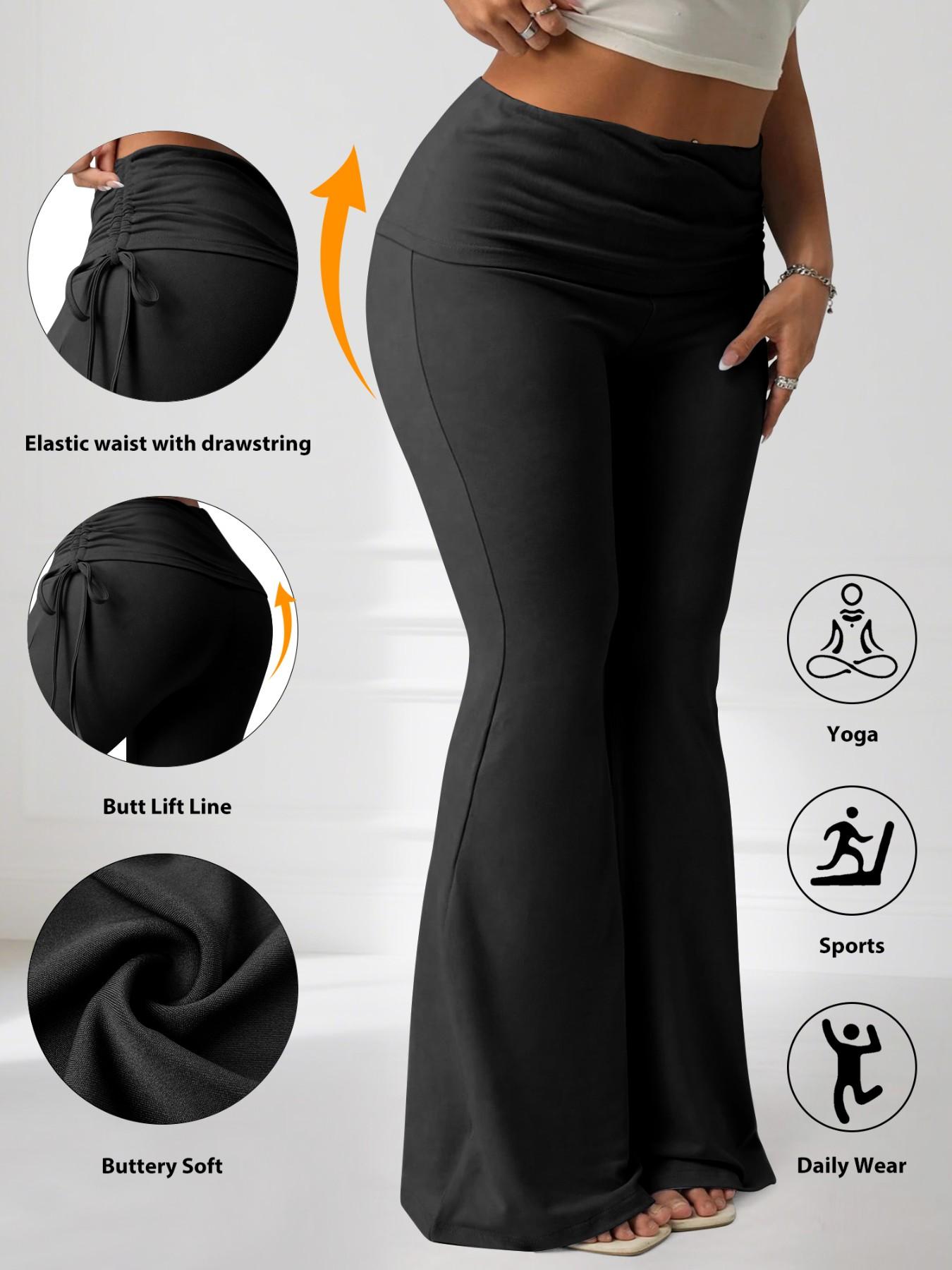 Plus Size High Waist Flare Pants, Back Pleated Butt Lifting Design, Slim Fit Elasticity, Sexy Tight-Fit, Y2K Street Fashion Women's Pants