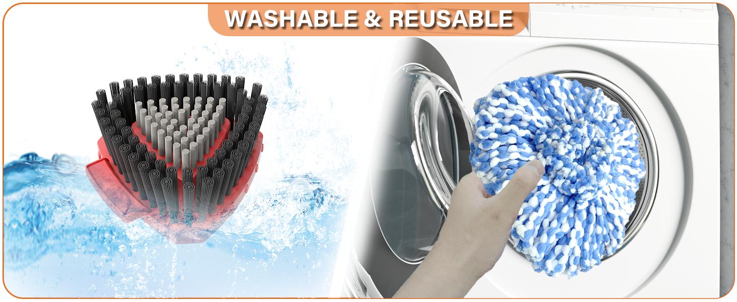 Spin Mop Head O Cedar RinseClean 2-Tank System,2 Mop Replace Heads + 1 Scrubber Brush, 100% Microfiber Mop Refills Deep Machine Washable