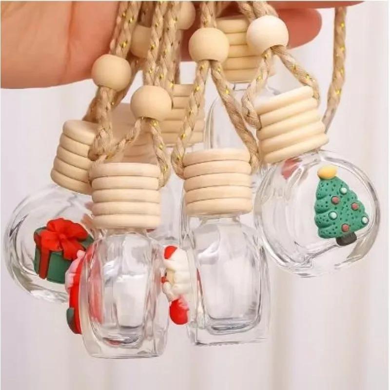 Santa Claus Car Perfume Pendant Aromatherapy Christmas Gift Ornaments Glass Empty Bottle Refill Diffuser Festive Car Decor Free Gift Included