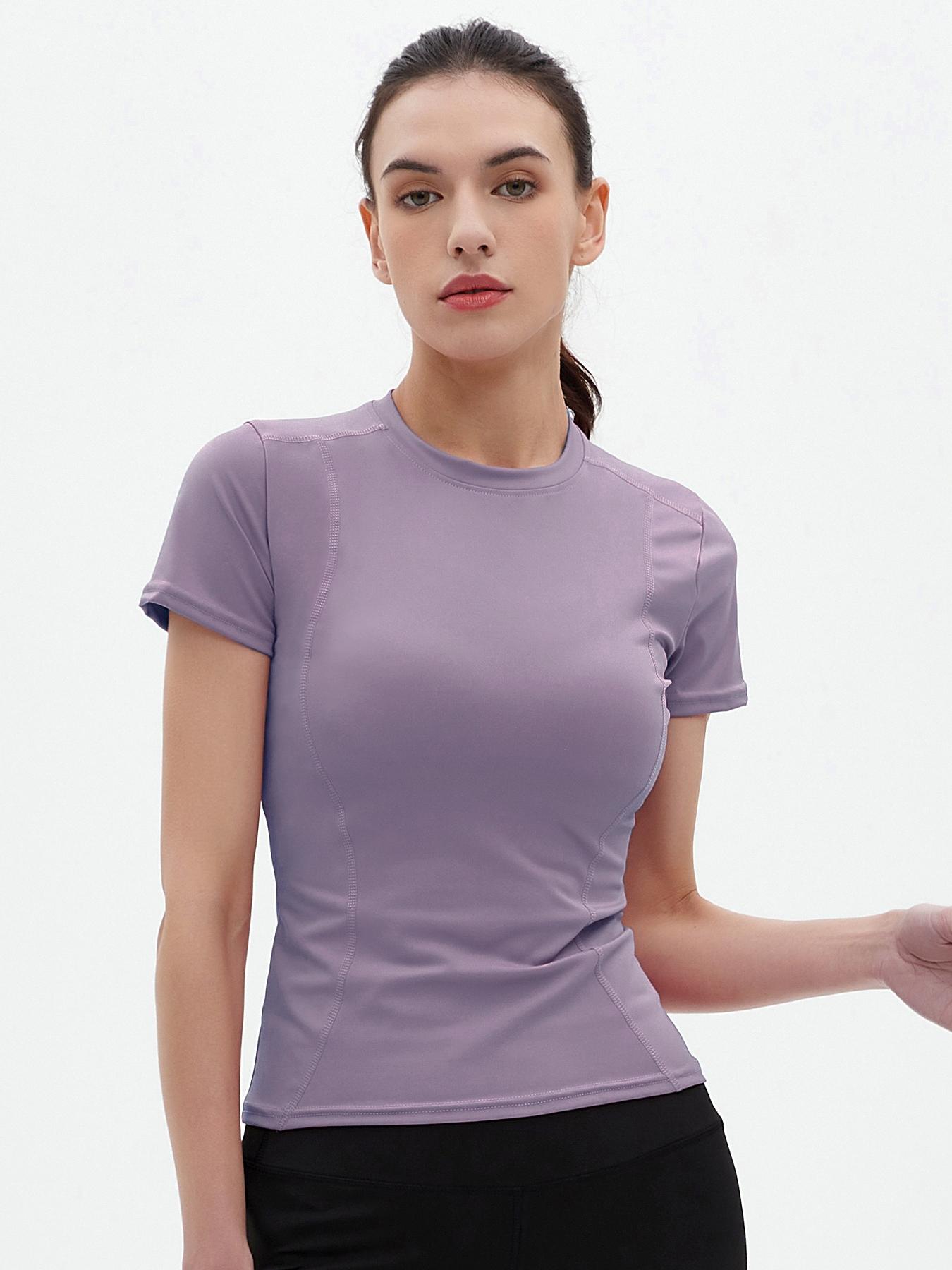 Women's Plain Sports Tee, Quick Drying Breathable Short Sleeve T-shirt, Ladies Sportswear for Indoor Outdoor Wear, Gym Clothes, Women Sport & Outdoor Clothing, Sports T-shirts for Women, Athletic Fashion Gym Clothing, Tops, Activewear, Solid Top