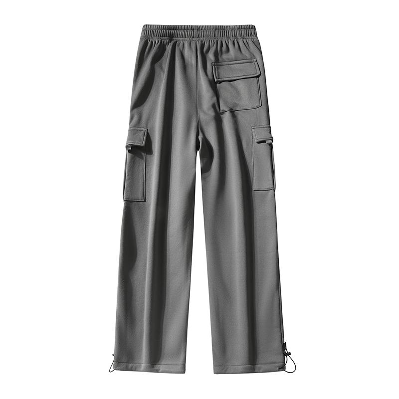Men's Heather Gray Plain Elastic Cargo Sweatpants - 100% Polyester Fabric Menswear Bottoms, Multi-Pockets, Drawstring Waist, Adjustable Ankle Cuffs, Straight Leg, Relaxed Fit Soft Streetwear for Daily Errands, Lounging