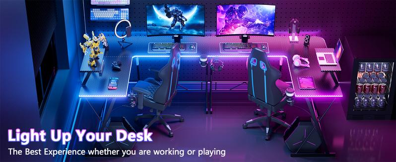Mr IRONSTONE L Shaped Gaming Desk with Led Lights Corner Computer Desk with Cup Holder and Headphone Hook, L shaped desk, Home Office Desks Writing Workstation with Large Monitor Stand, Easy to Assemble (Black,51 Inch)BlackFriday