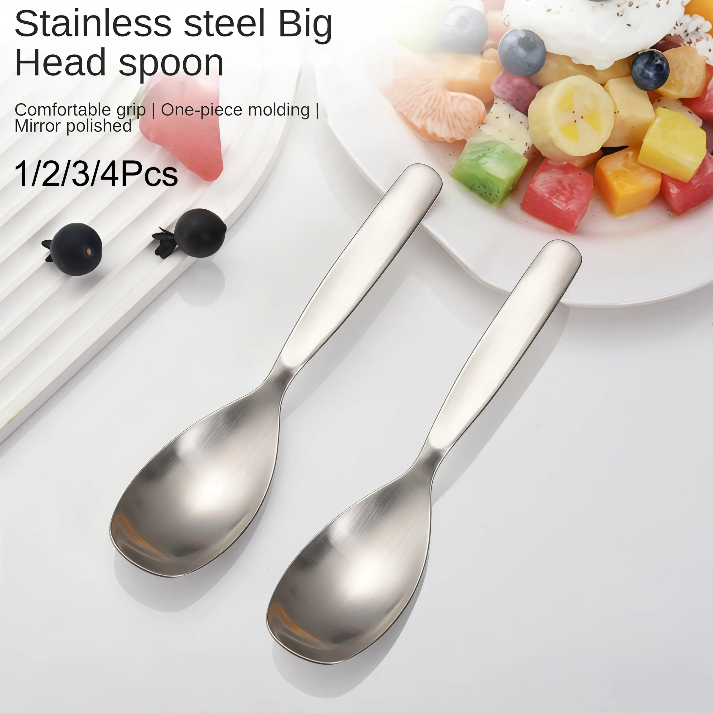 1/2/4‑Pack Big‑Head Stainless Steel Dinner Spoon, One‑Piece Molding, Mirror‑Polished Smooth Surface, Comfortable Ergonomic Grip, Rustproof Easy‑Clean Multipurpose Table Spoon For Rice, Soup, Dessert, Home Dining