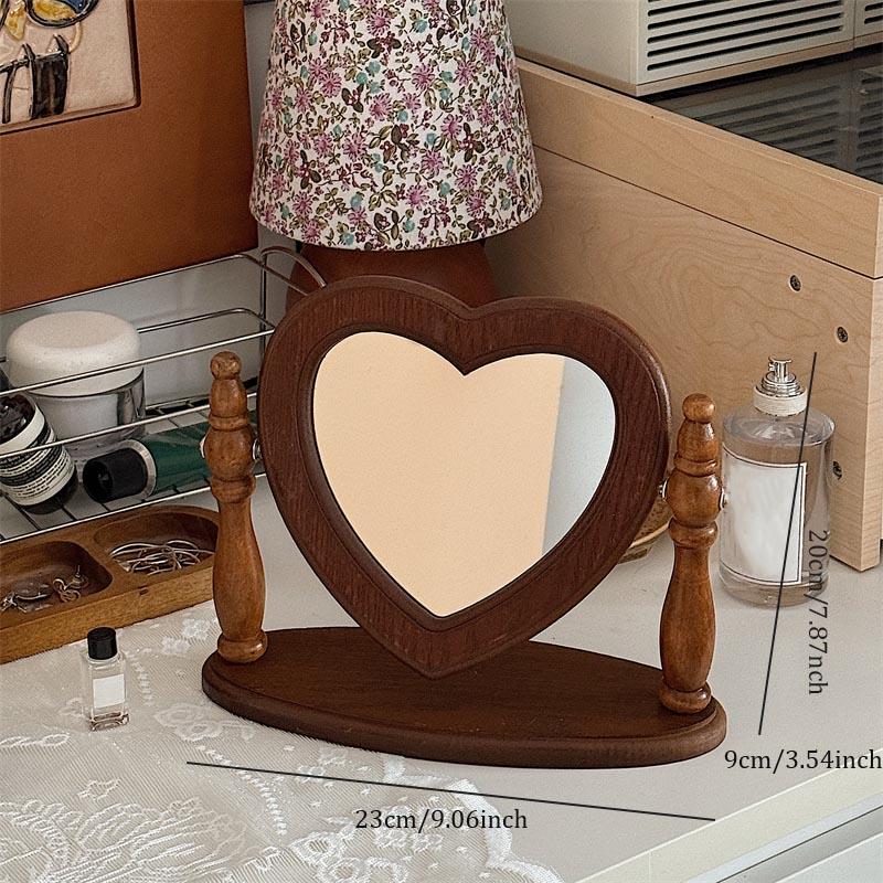 Rotatable Makeup Mirror Desktop Organizer Box, French Vintage Wooden Vanity Storage, Bedroom Desk Accessory, Unframed Edge Grinding Design