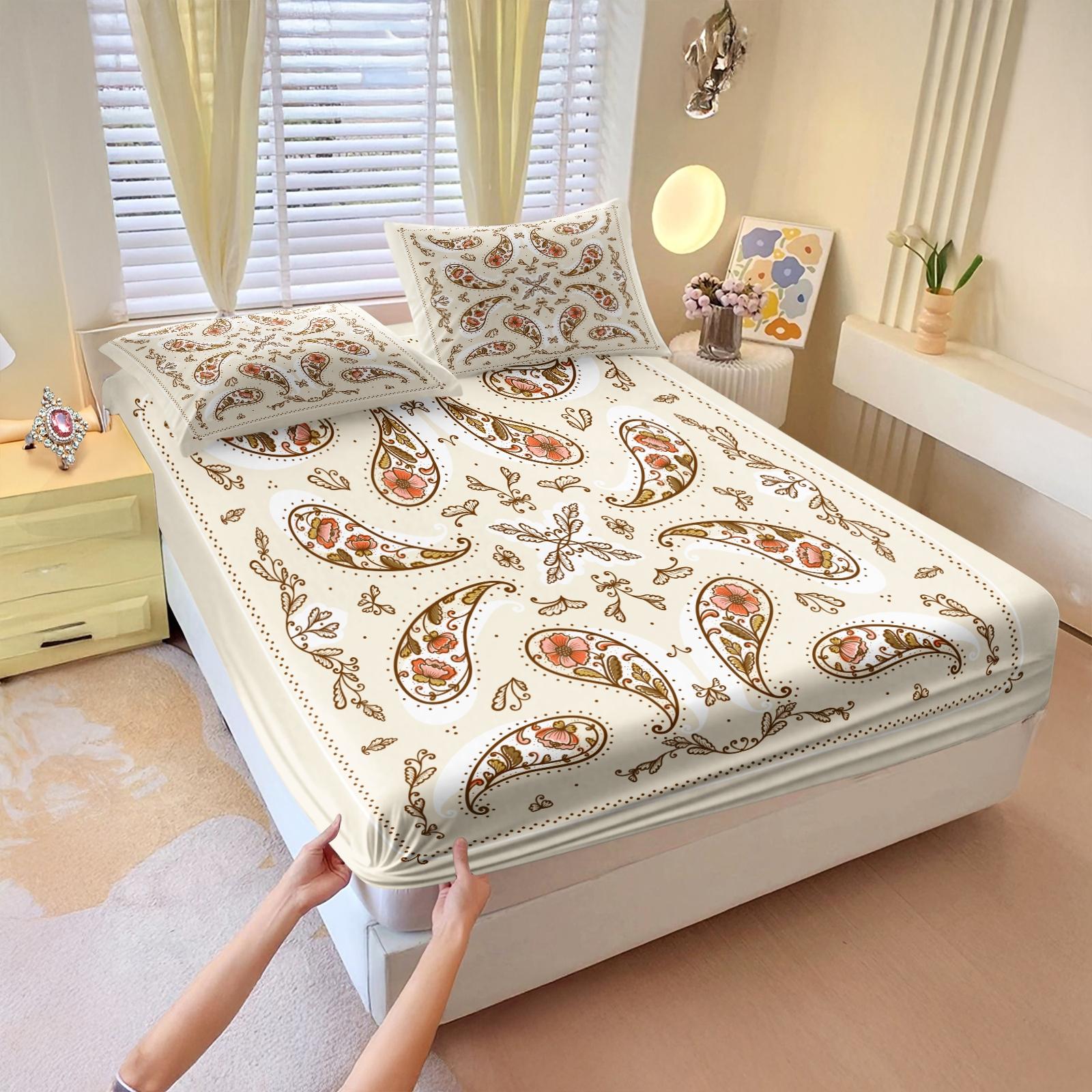 3Pcs Boho Paisley Bohemian Printed  Bedding Set, Bedsheet Sets,Pillow Insert not Included,Soft Comfortable Breathable Sheets Bedding Set for Home Bedroom, Bed Sheets Set, Bed Sets Supplies,This Set is The Perfect Choice for a Restful Night’s Sleep.