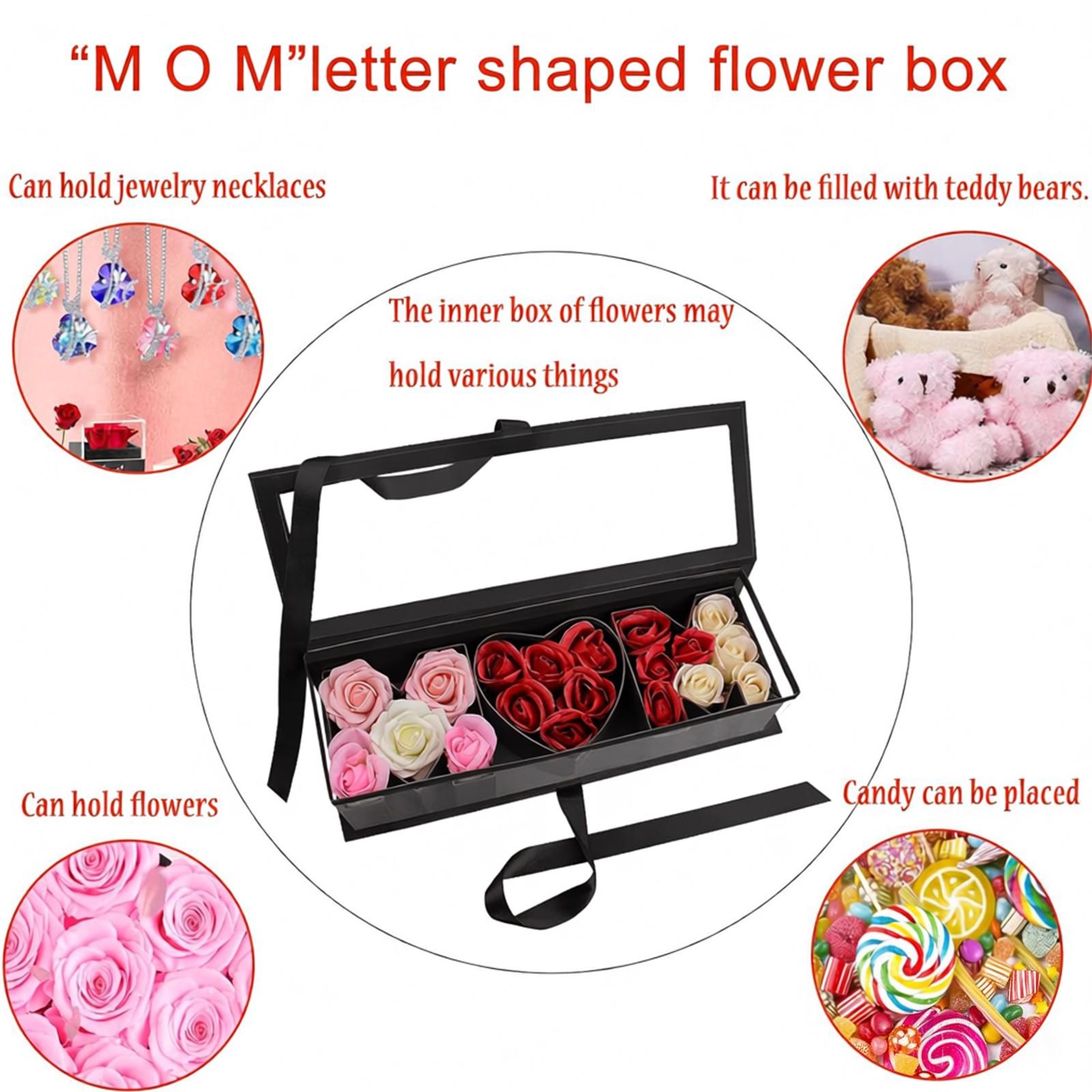 2 Pack Mother's Day Empty Flower Box Empty Gift Box Cardboard Letter Shaped Fillable Chocolate Strawberry Flower Gifts for Mother's Day