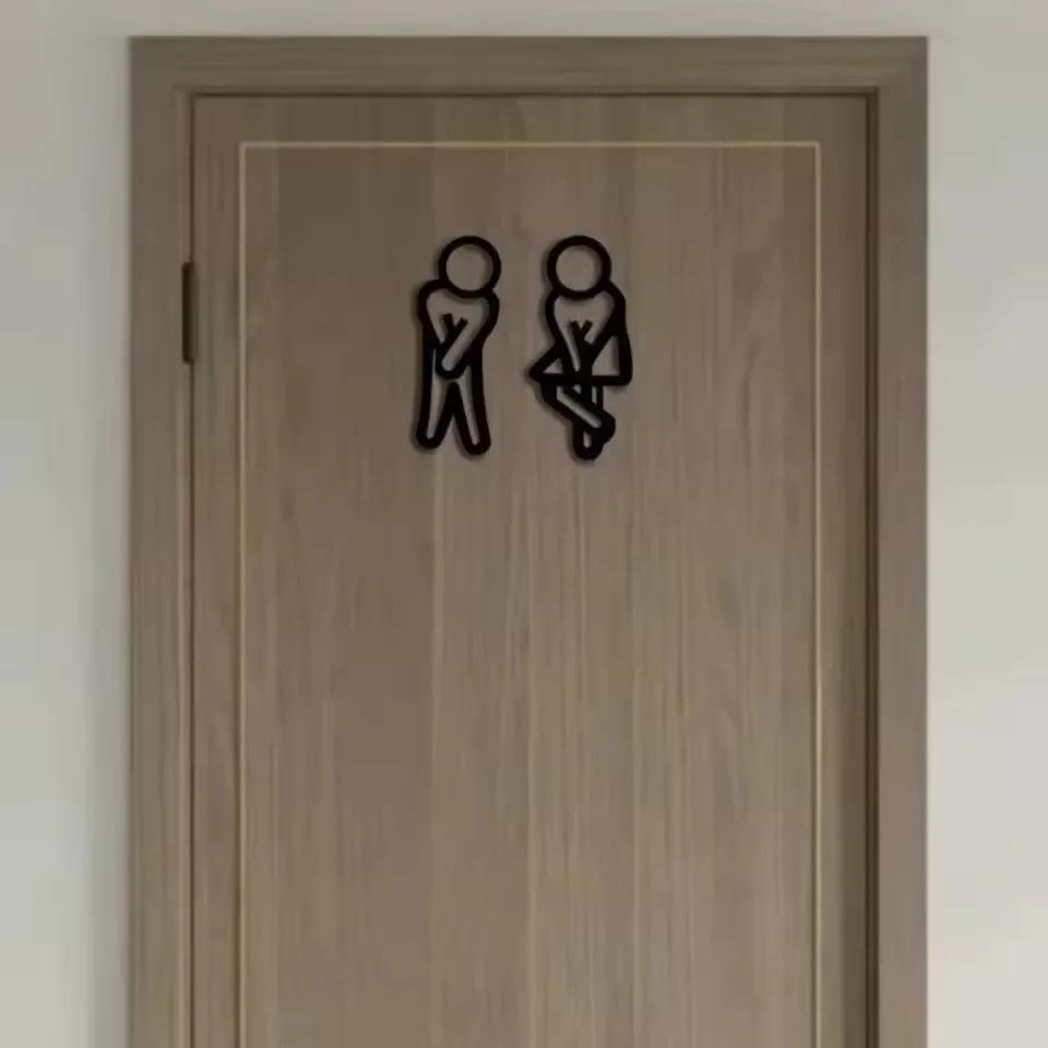 Interesting bathroom signs, minimalist style male and female restroom door decorations, hollow acrylic toilet wall stickers, fun gender indicators suitable for home, restaurants, shops, and public restrooms