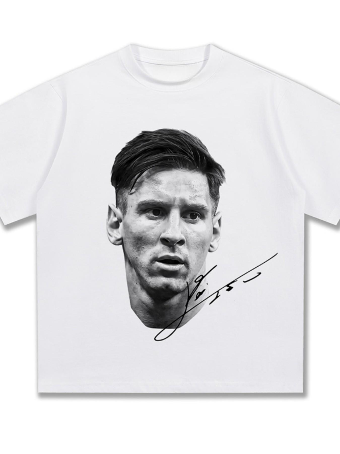Lionel Messi Signature Print T-Shirt, Football Star Casual Short Sleeve Tee, Streetwear Hip Hop Top for Men/women, All Seasons
