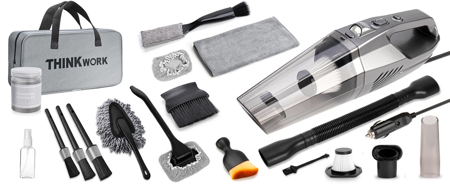 THINKWORK Car Cleaning Kit with 8000PA High Power Vacuum, 21-Piece Set for Spotless Interior, Includes Brushes & Microfiber Towel, Ideal Gift for Car Enthusiasts - Automobile Cleaner