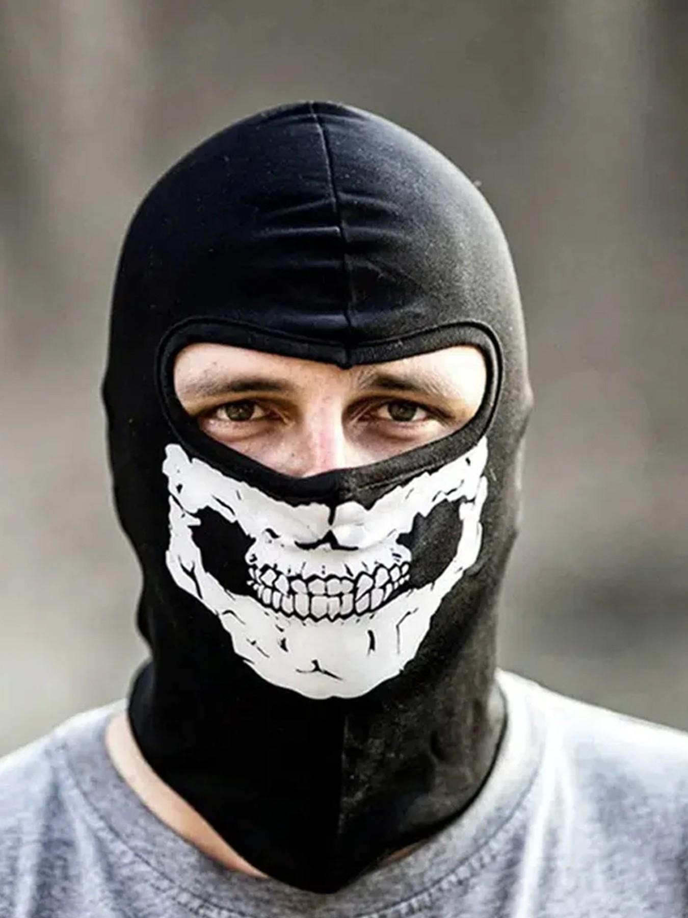 Halloween Spooky Skull Print Balaclava Costume, Ghost Full Face Motorcycle Mask, Outdoor Riding Men's Hat, Ski Cap, Role Play Gear, Party Accessory, Themed Headwear, Mask Cosplay