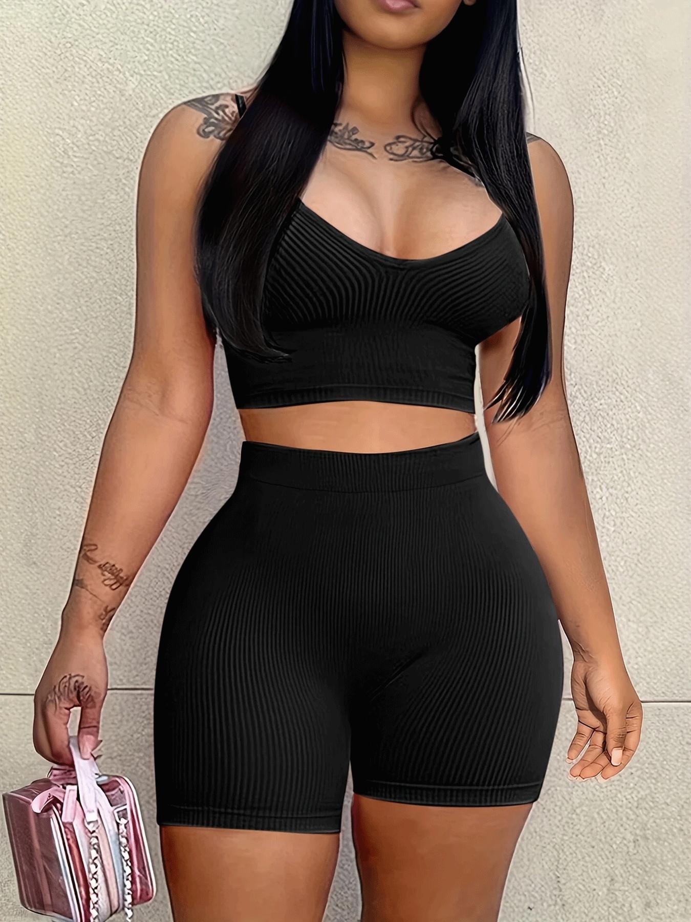 Casual set: best-selling women’s summer tank top and shorts two-piece with hip-lifting and tummy control; women’s summer clothing