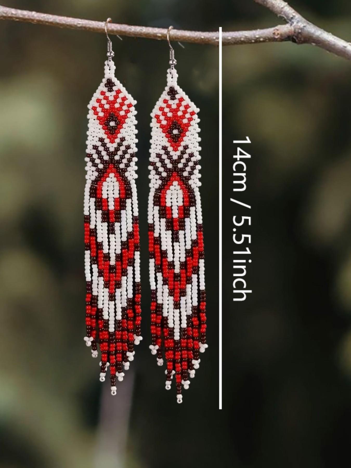 Handmade Beaded Earrings, Long Women's Beaded Earrings, Totem Blessing Earrings, Dangling Earrings in Multiple Colors, Bohemian Style, Summer Jewelry
