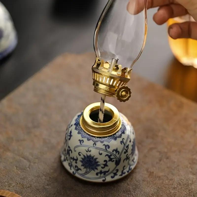 Porcelain Butter Lamp Without Oil, Lamp Stand Ornament, Outdoor Camping Atmosphere Lamp, Indoor Decorative Ornament, Table Decoration, Valentines Day Gift, Lighting