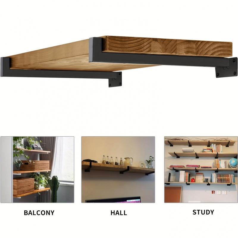 1PC  Floating Shelf Brackets, Heavy-Duty Industrial Shelf Brackets, Black Metal Shelf Brackets, Wall Mounted Brackets, Multi-Functional Shelf Accessories