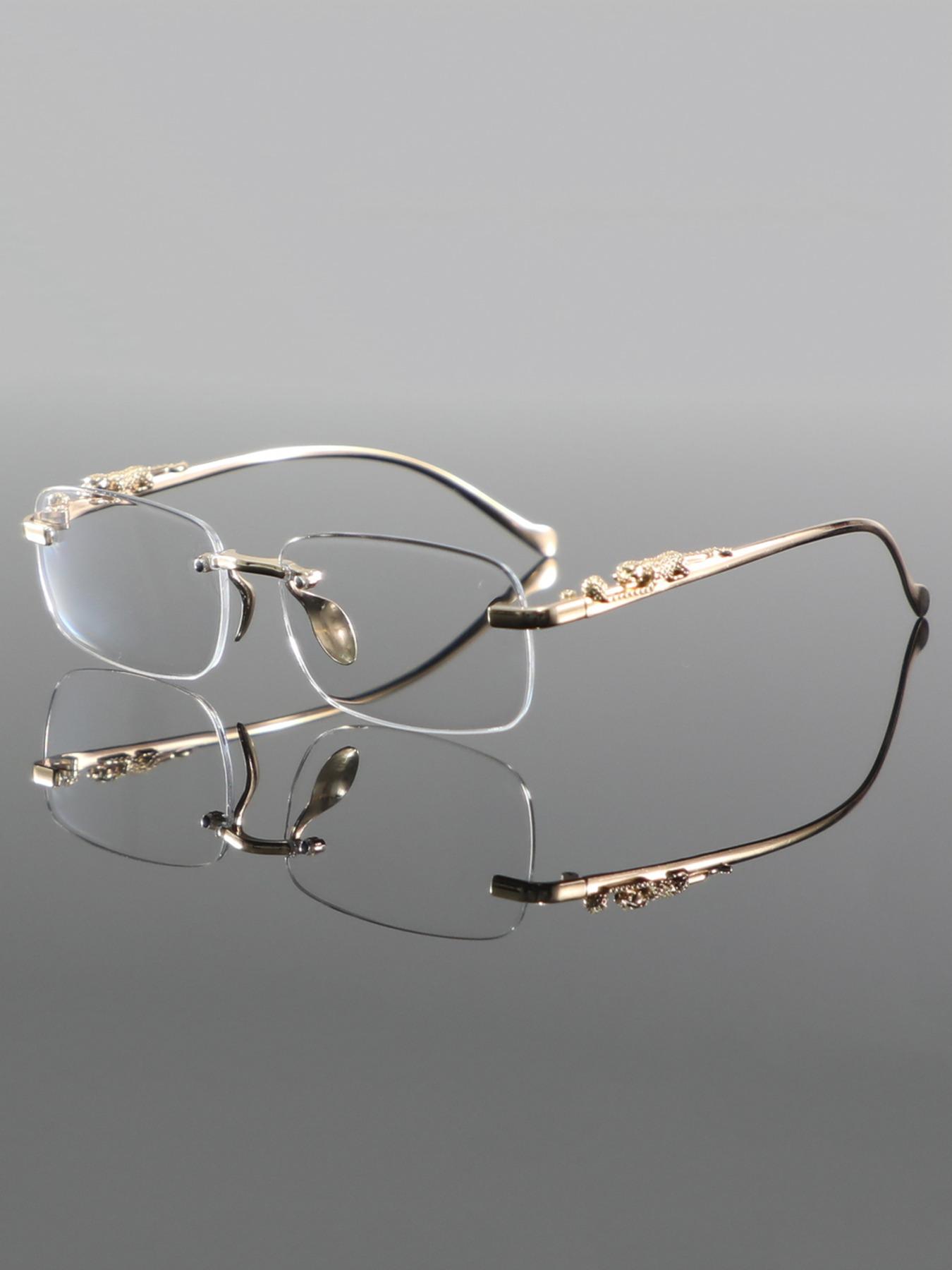 Men's Metal Frameless Leopard Leg Decorative Glasses, Fashion Casual Style for Parties & Daily Wear, All Season Fashion Eyeglass Accessories