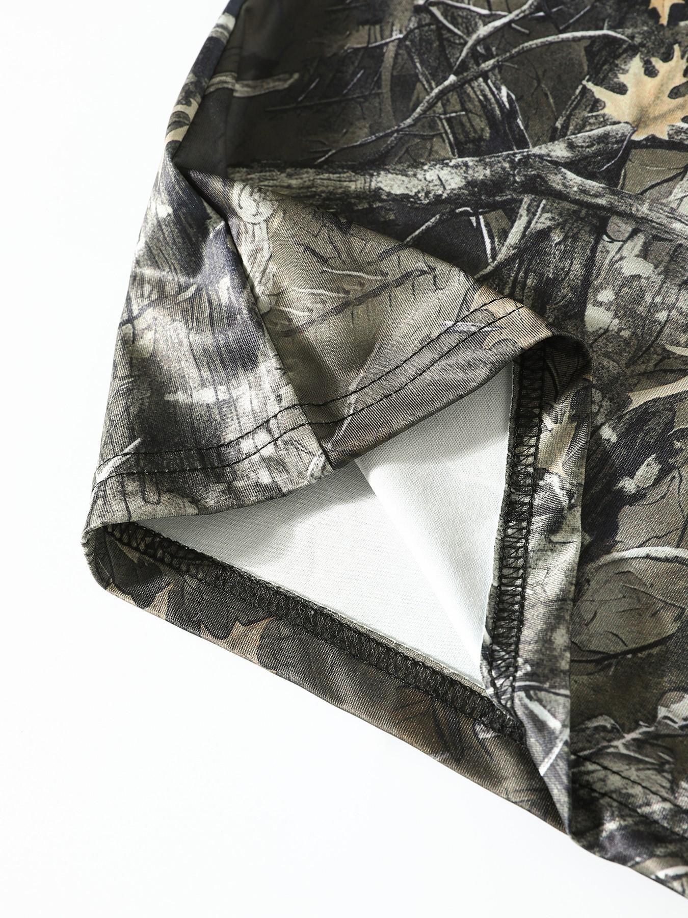 American Vintage Millennial Style Camouflage Print Casual Suit, Round Neck Drop Shoulder Short Sleeve and Loose Wide Leg Pants Set, Women's Outdoor Sports, Casual Sportswear Outfit, Casual Sporty Set
