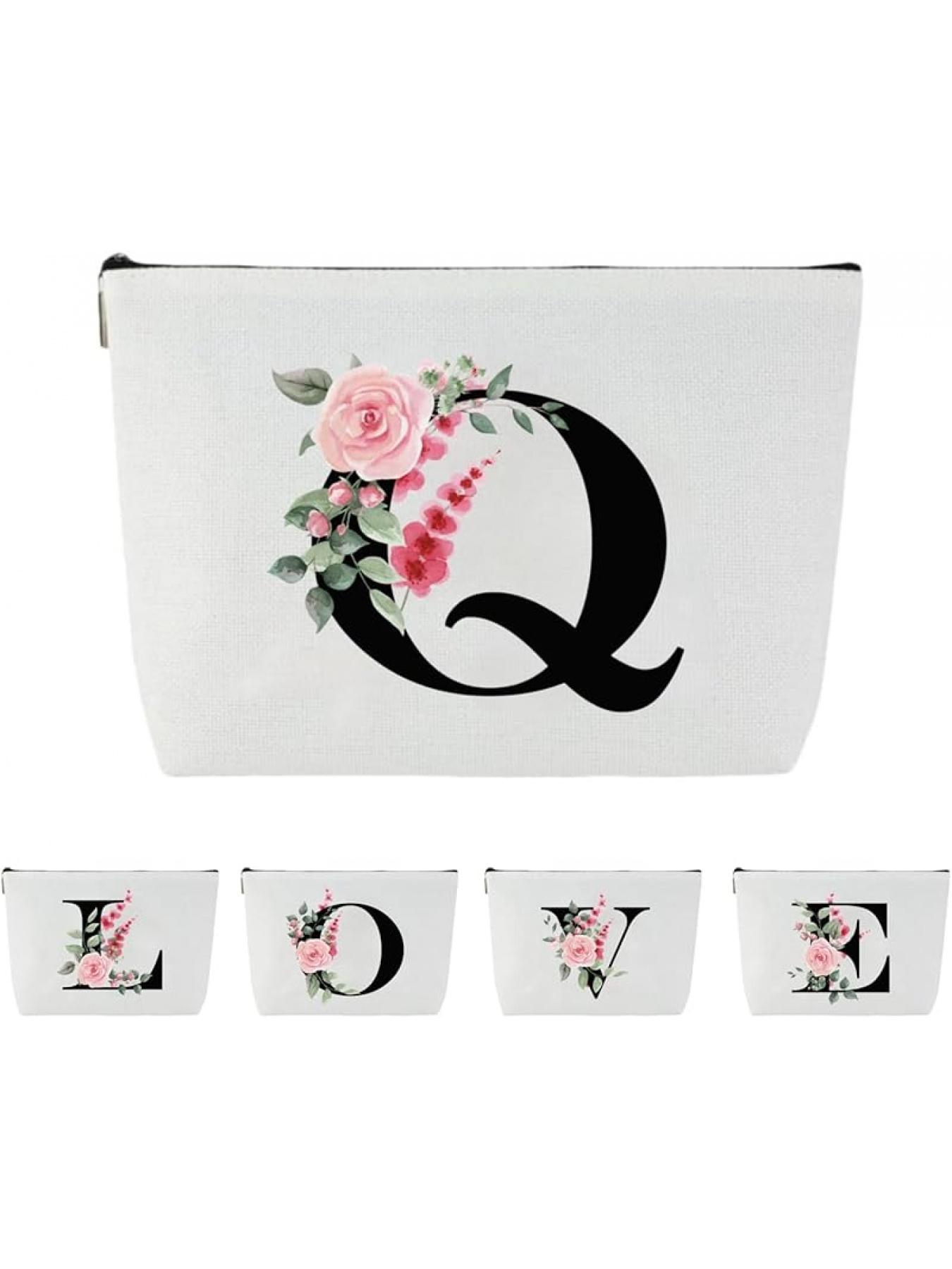 Blisswave Cosmetic Bag with Name, Personalised Cosmetic Bag from A to Z, High-Quality Metal Zip, Exquisite Print Design, Lined, Personalised Gifts for Women and Girls (White)
