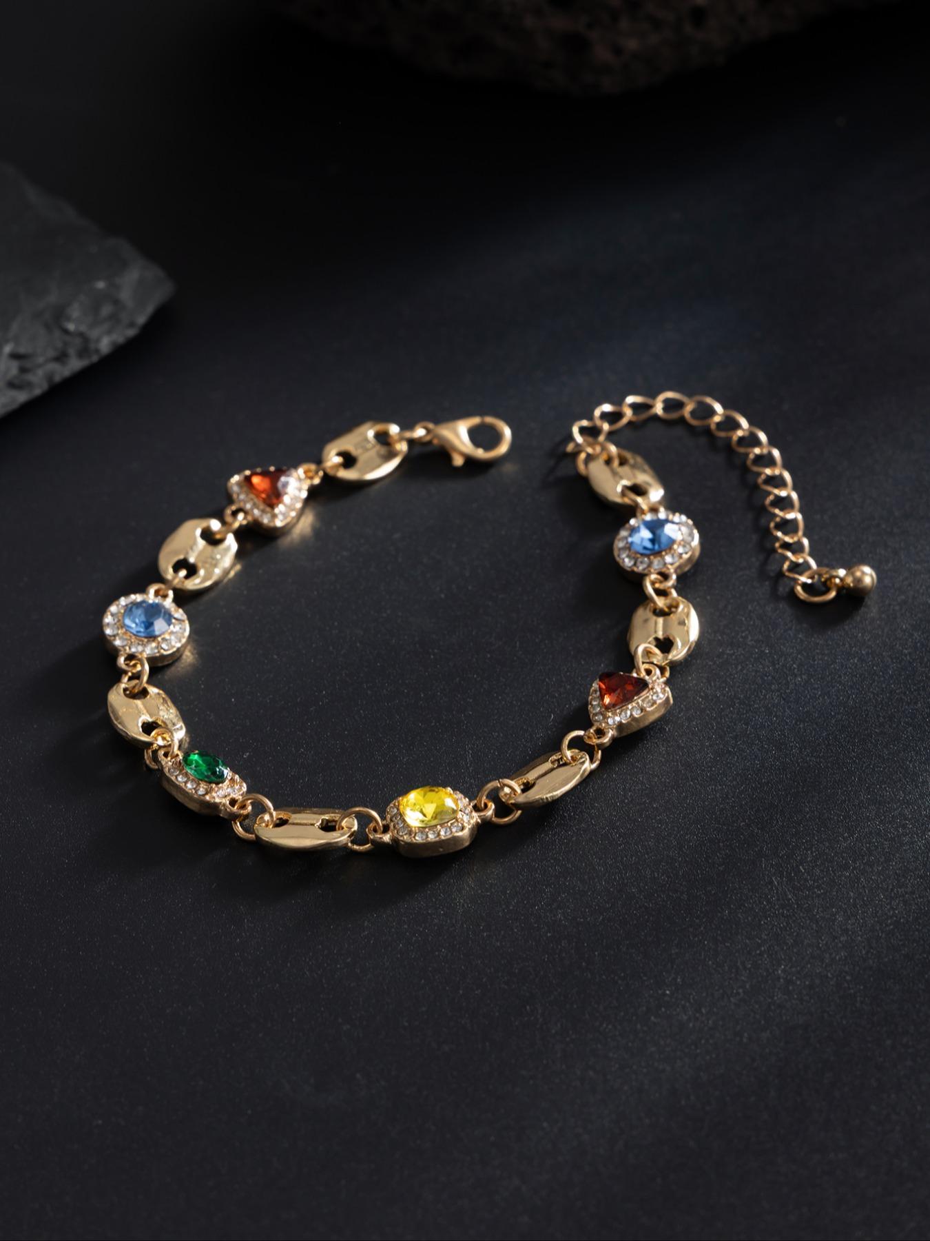 Men's Colorful Gemstone Bracelet, Rhinestone Jewelry for Daily Wear, Party & Holiday Accessories, Stylish Men's Fashion Accessory