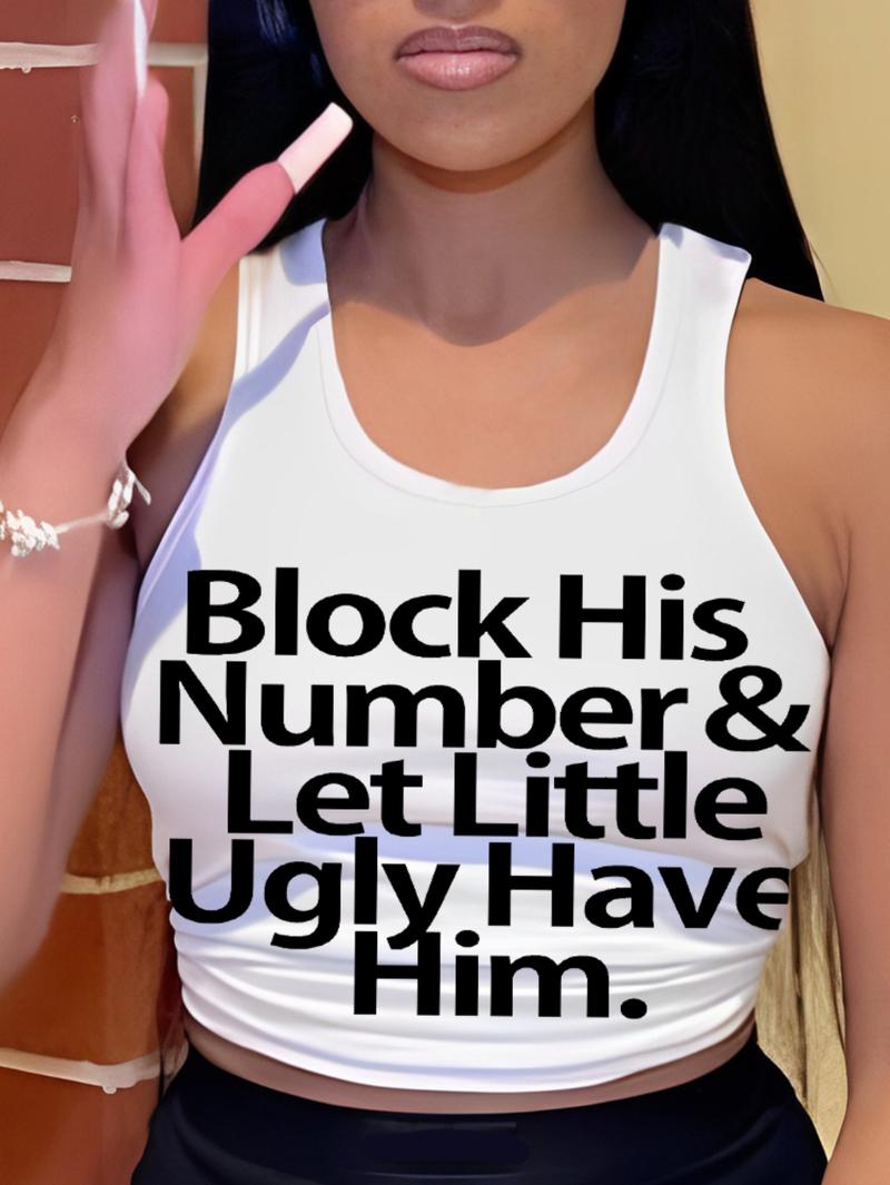 Women's Letter Print Round Neck Tank Top, Summer Clothes Women, Fashion Casual Sleeveless Top for Daily Outdoor Wear, Women Top Clothes for Summer