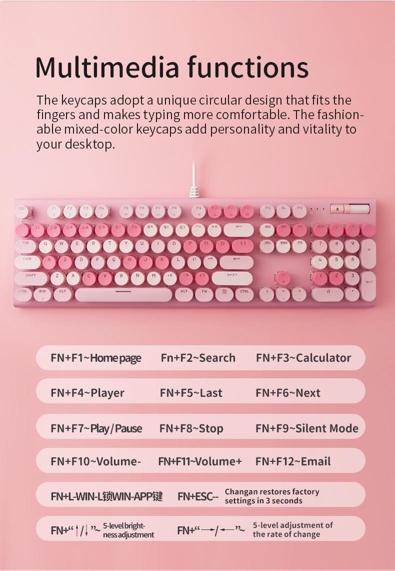 Cute Full Size Wired Keyboard for Girls, White Backlit Typewriter Keyboard with Volume Knob, Light Switch Button and Foldable Stands, Wired Keyboard with Number Pad for Computer PC Laptop