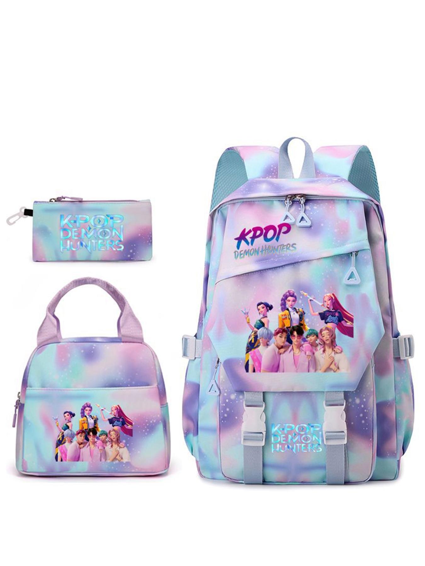 3pcs  Women's backpack kpop witch hunting group large capacity backpack zipper closure fashionable and versatile casual backpack personality trend suitable for students to go to school, campus travel, work commuting women's backpack