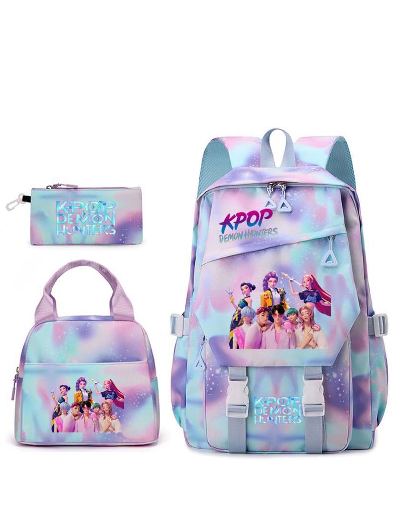 3pcs  Women's backpack kpop witch hunting group large capacity backpack zipper closure fashionable and versatile casual backpack personality trend suitable for students to go to school, campus travel, work commuting women's backpack
