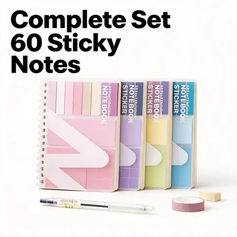 Notebook Set, 1 Count Convenience Notes Including 60 Sheets Sticky Notes, Adhesive Stickers, Index Tabs & Notebook, School Office Supplies, Removable Dividers Tabs, Sticker Packs, Stationery Items