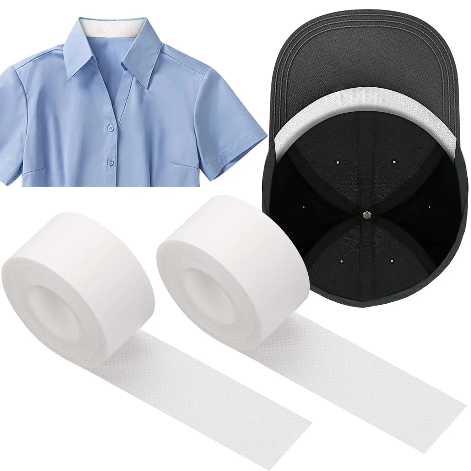 2 Roll Disposable Self-adhesive Collar Protector Sweat Pads Comfortable Neck Tapes Collar Stays Shirt Hat Sweat Liner Against Sweat Stains