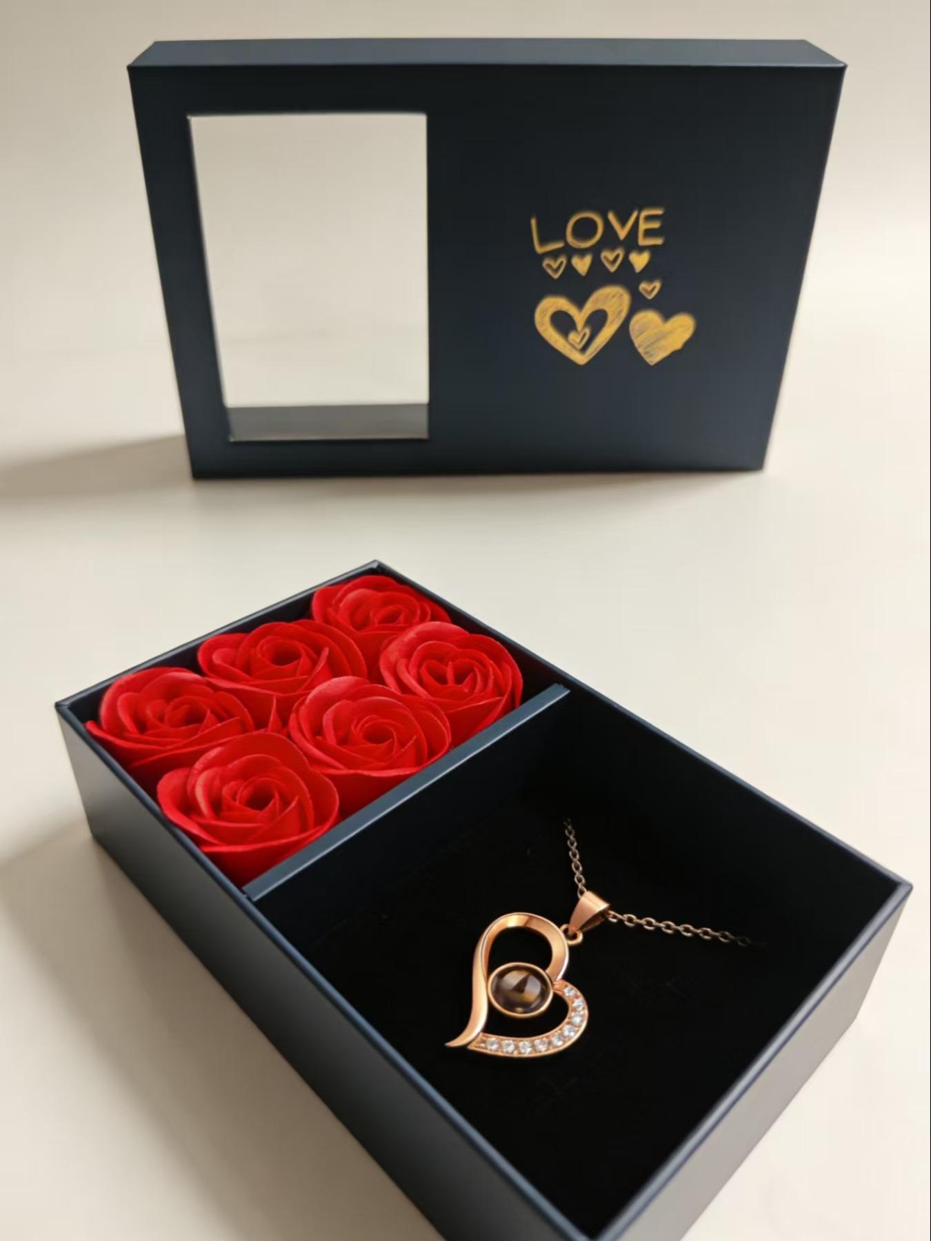 Valentine's Day Rose Gold Heart Language Necklace Gift Set, Elegant Alloy Chain, Perfect for Mom and Girlfriend, 100 Love Languages