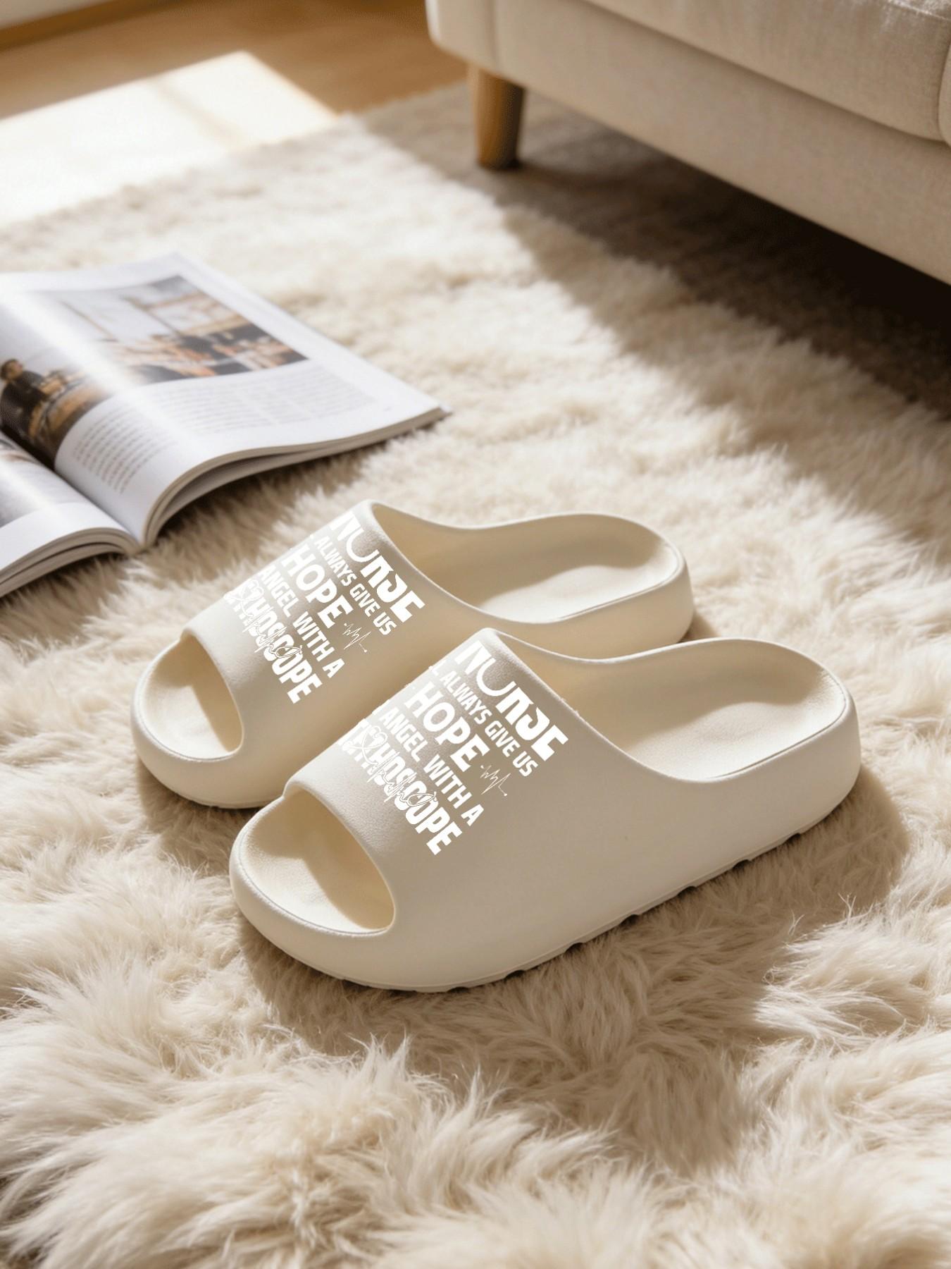 1 Pair Back To The 90s Themed Retro Printed Thick Sole Slippers, American Retro Y2K Style, Non-slip Soft Sole, Indoor & Outdoor Dual-use, Open Toe Slides, Exclusive for Retro Lovers, Bathroom Casual Slippers