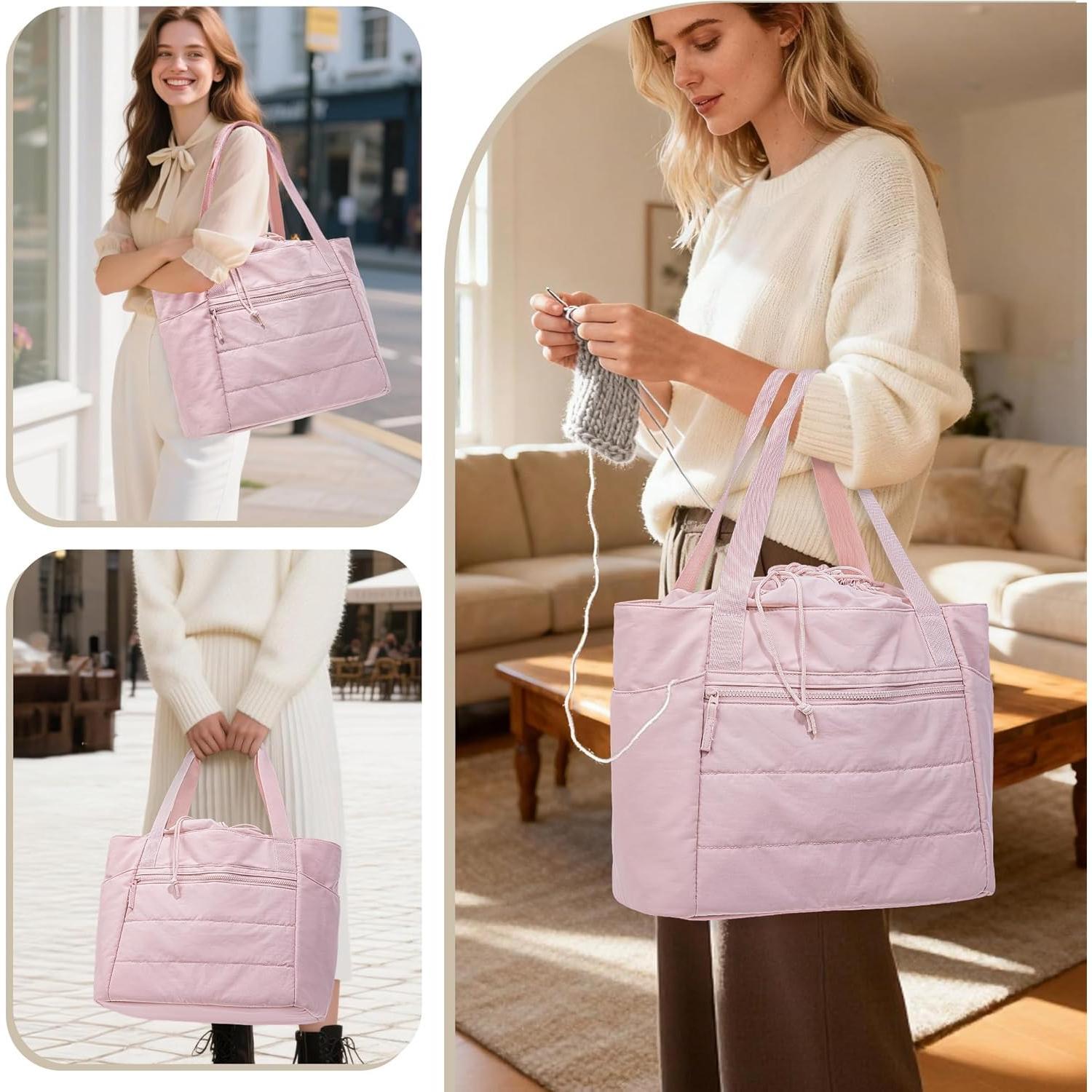 Large Knitting Bag Tote, Puffer Yarn Storage Bag, Drawstring Crochet Bag Organizer for Yarn Skeins and Crocheting Supplies, Large Knitting Bag Tote, Puffer Yarn Storage Bag, Drawstring Crochet Bag Organizer for Yarn Skeins and Crocheting Supplies,