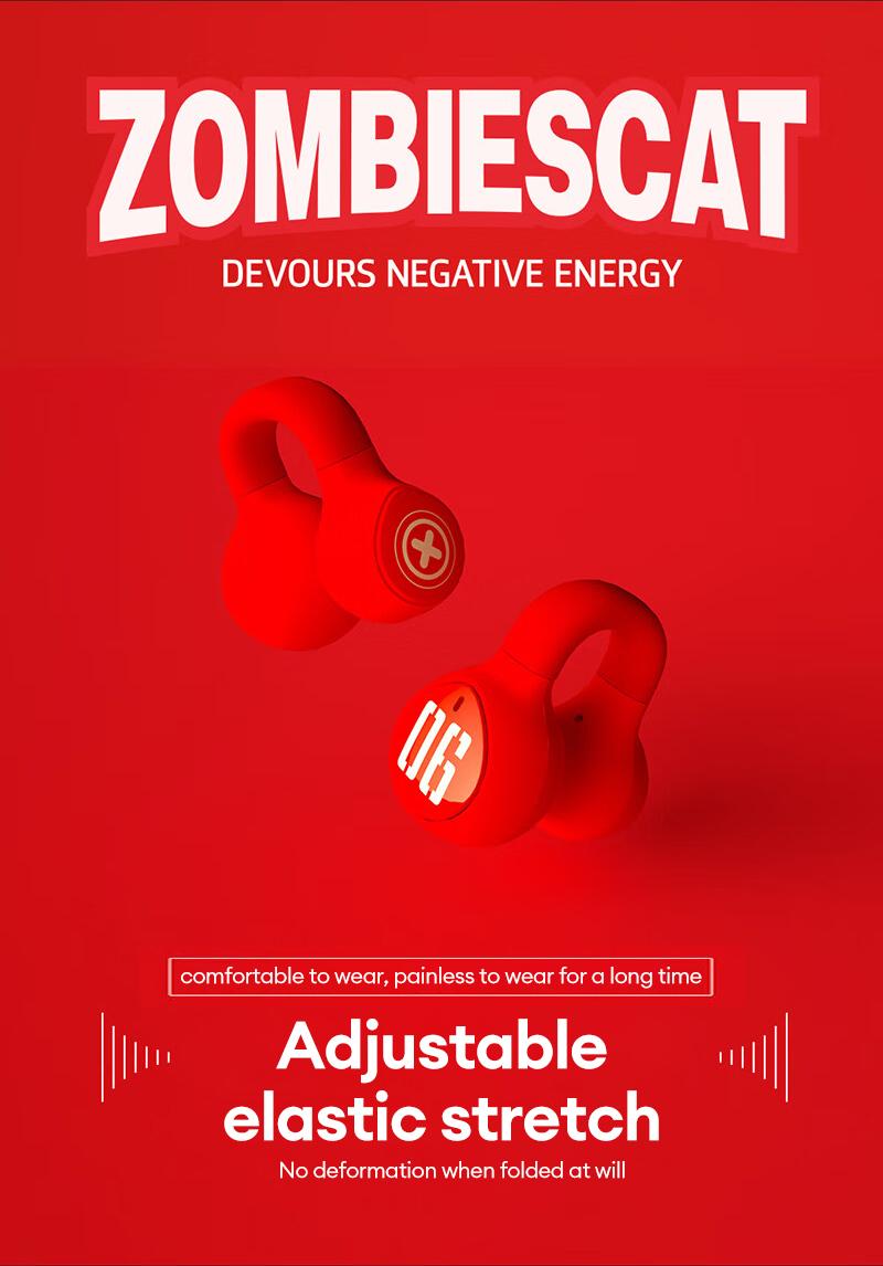 ZOMBIESCAT MGM-004 Clip-On Wireless Headphones with Bluetooth 5.3, Noise-Canceling Earbuds with Microphone, Cool Lighting Effects, Lightweight and Refined Design, Secure Fit for Sports, Audio Wireless Headsets for Music & Phone Calls