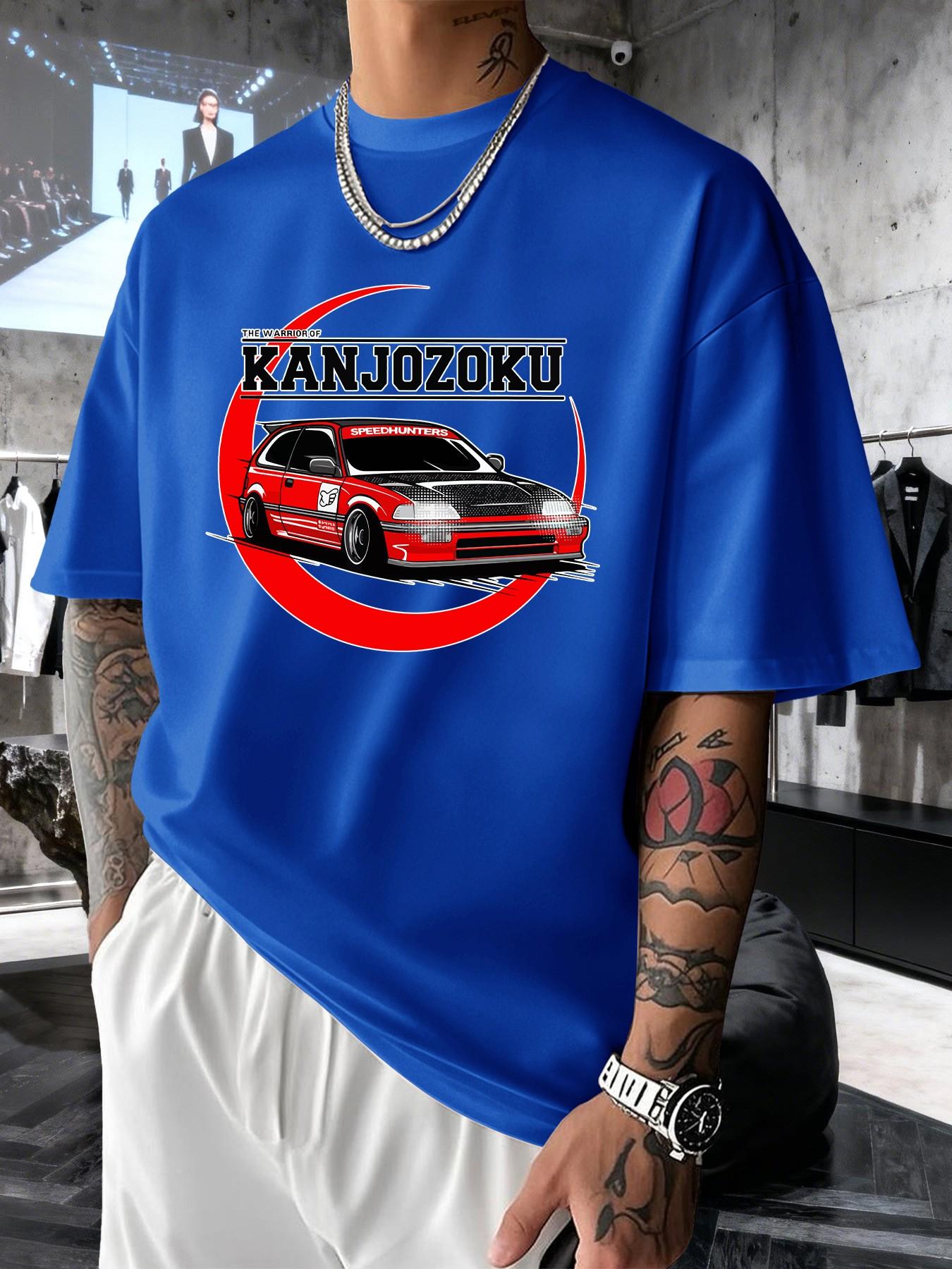 Kanjozoku Jdm Car Culture Print Men's Fashion T-Shirt, Casual Streetwear Short Sleeve Top, Comfortable Round Neck Tee for Spring Summer