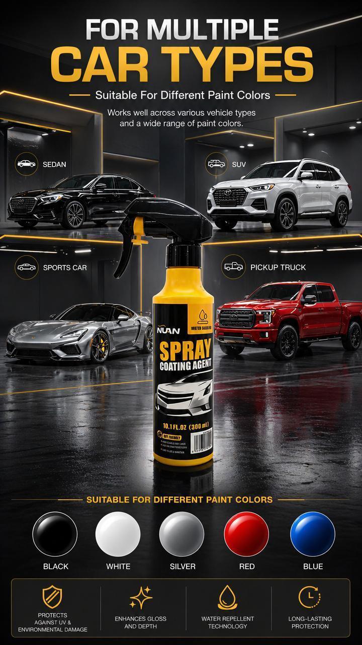 Spray coating agent；NUAN nano car coating sprayNano Car Coating Spray – Fast, durable, hydrophobic, shields paint, prevents fading, perfect for everyday car maintenance.-MY0522